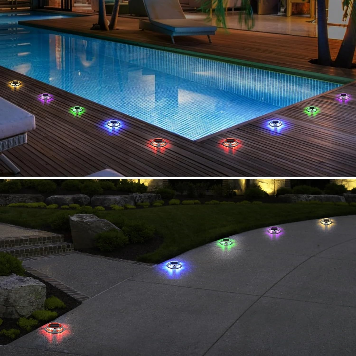 Cyperever Solar Driveway Lights 4 Pack, 8 Colors 4 Modes Extra Bright Driveway Solar Lights with 8 Premium LED Beads & High-Quality Shell for Driveway Garden Walkway Yard Fairy Fence Stairs Deck Patio image number 2