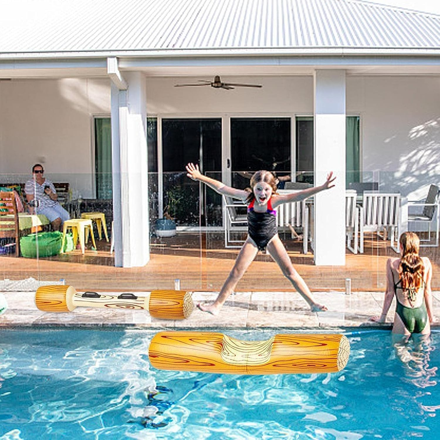 Inflatable Battle Logs,Pool Fighting Battle Log Raft Toy | Pool Party Water Sports Games Wood Grain Floating Row Swimming Pool Inflatable Toys image number 1