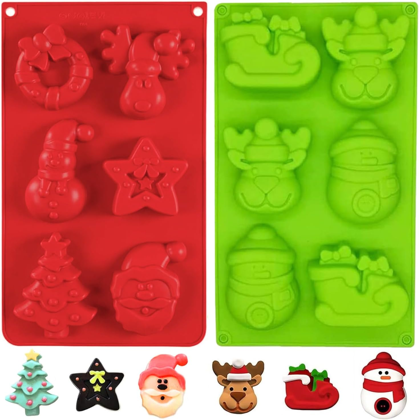 VIKKI Christmas Silicone Molds, 2Packs Large 6 Cavities Christmas Tree Socks Bells Cake Moulds Soap Candy Chocolate Muffin Jelly Trays Baking Molds for New Year Xmas Cake Decoration image number 4