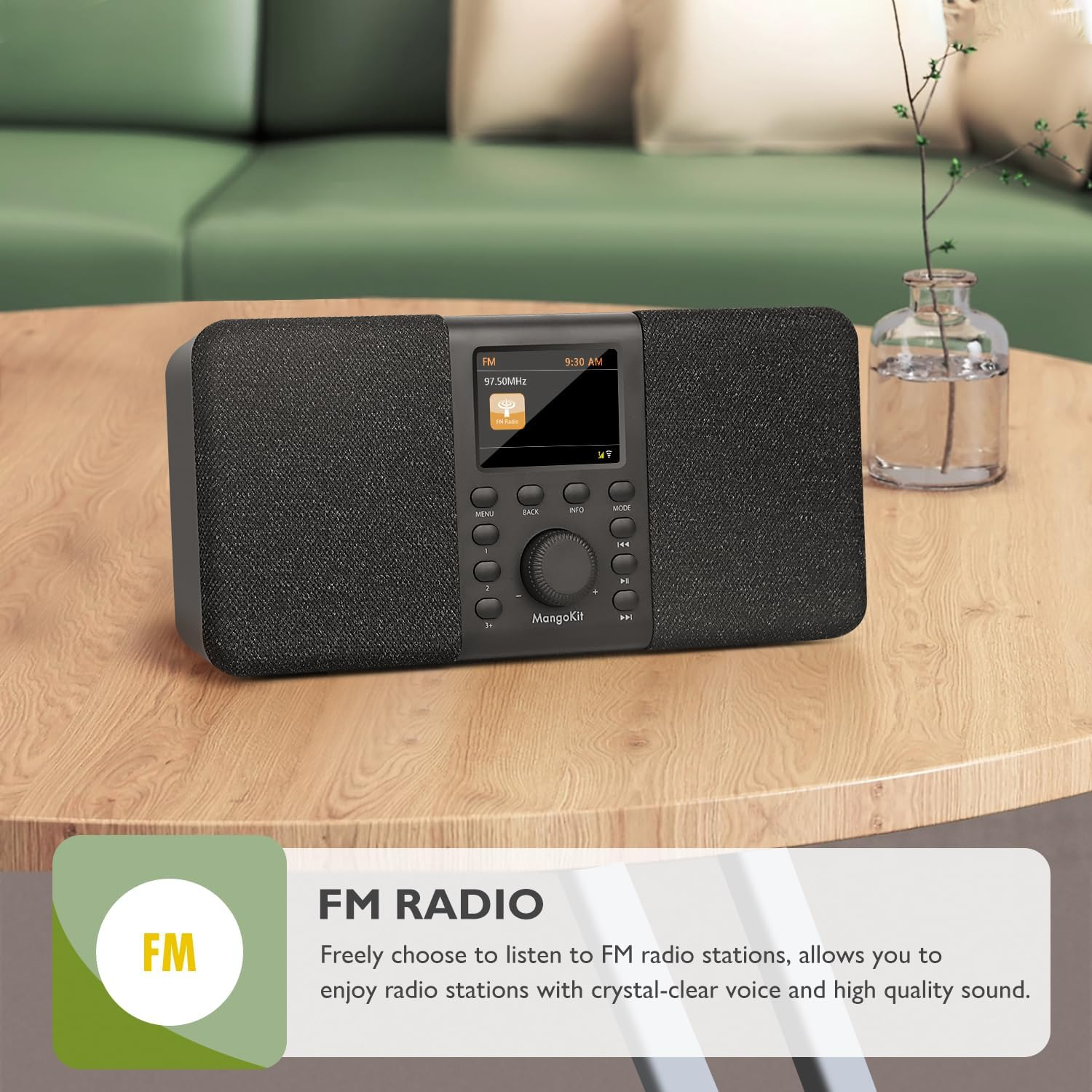 SR20 Smart Internet Radio with Wifi,Podcast Player, Bluetooth Speaker,Portable FM Radio,Mains and Battery Powered Radio,Stereo Sound,Color Display,Dual Alarms, Presets,App Control-Black image number 7