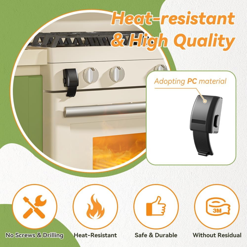 SAFELON 1 PC Update Baby Safety Oven Lock, Kitchen Safety Oven Door Lock, Childproofing Lock for Babies & Toddlers, Heat-Resistant, No Drilling (Black) - White image number 3