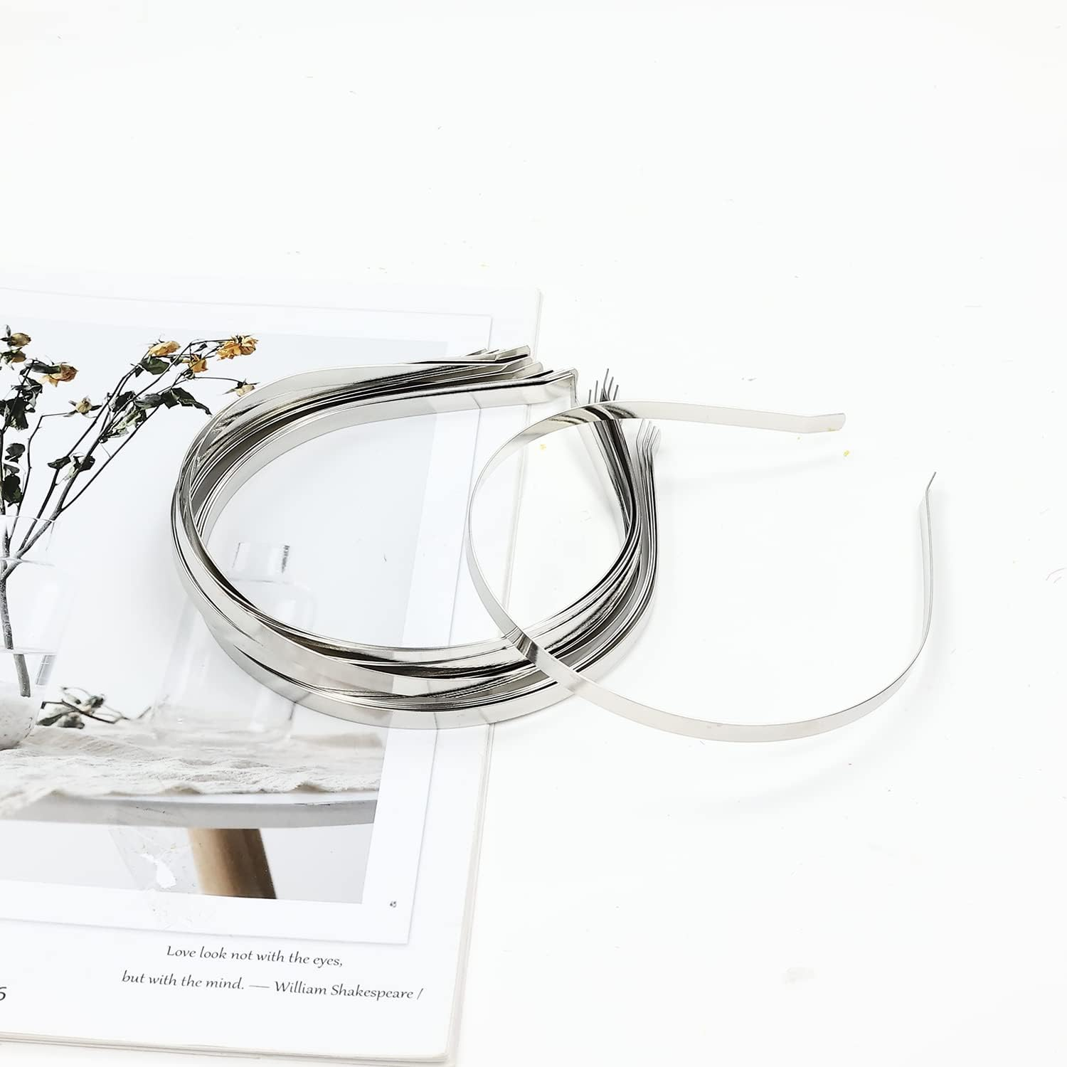 20 Pack Bulk 7 MM Thin Silver Black Plain Blank Hard Wire Metal Headbands Base Hair Bands Clasps Tiara DIY Crafting Accessories for Women image number 5