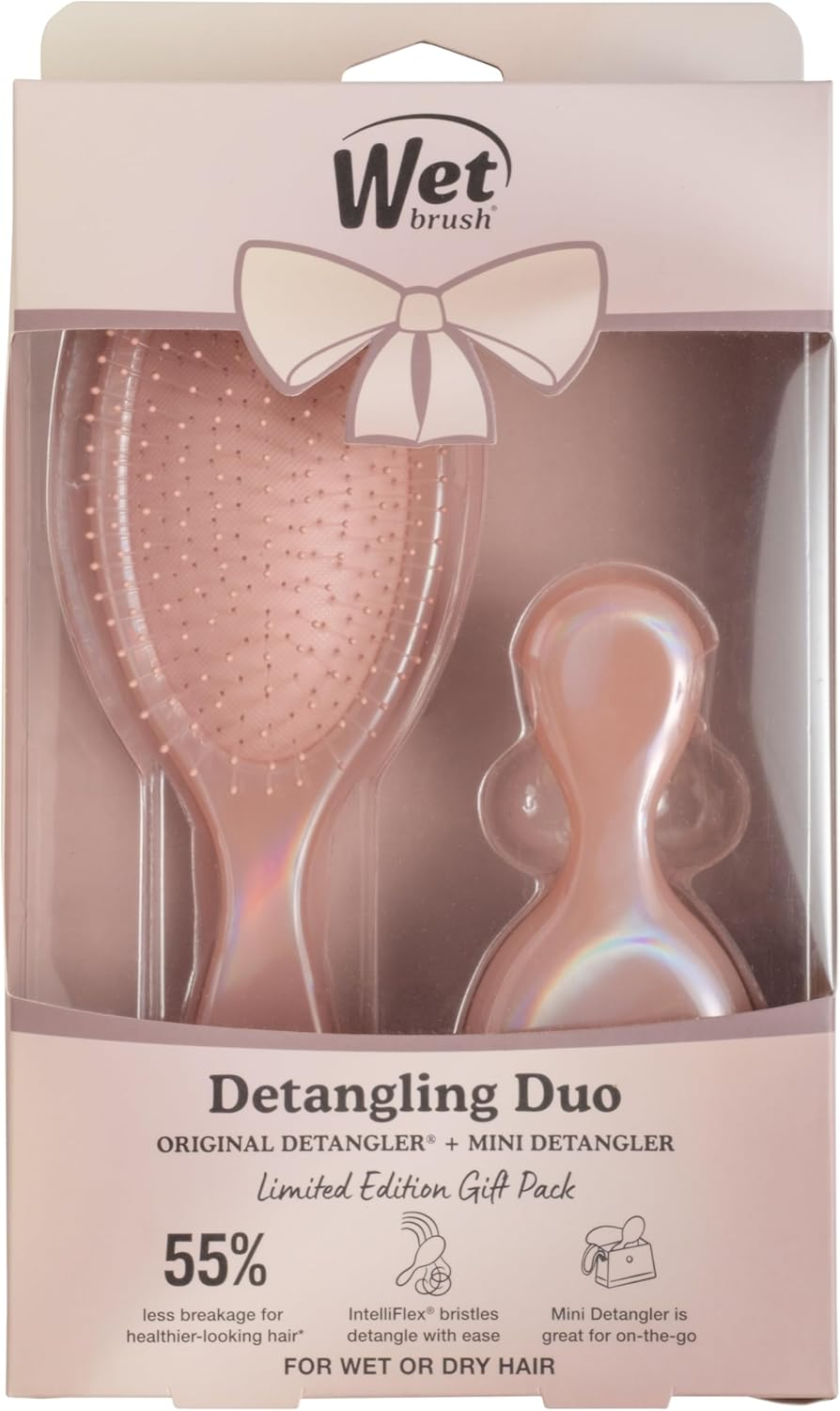 Wet Brush Original Detangler & Mini Duo Hair Brush Kit, Cream (Iridescence Icon) - Ultra-Soft Intelliflex Bristles - Detangling Brush Glides through Tangles for All Hair Types (Wet Dry & Damaged)