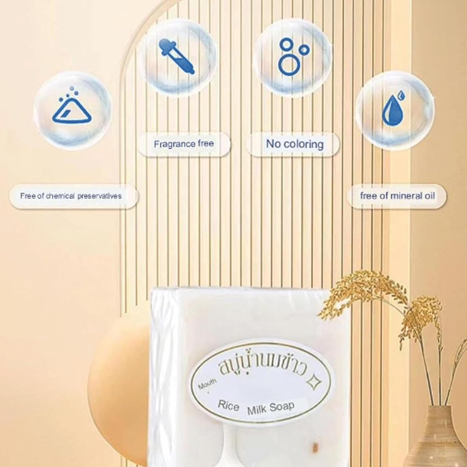 Rice Thai Bar,Multi-Functional Cleansing Bar for Washing Bathing | Bathroom Accessories Cleaning Soap for Hand Washing, Removing Make-Up, Washing Face, Bathing, Shaving Buniq image number 5