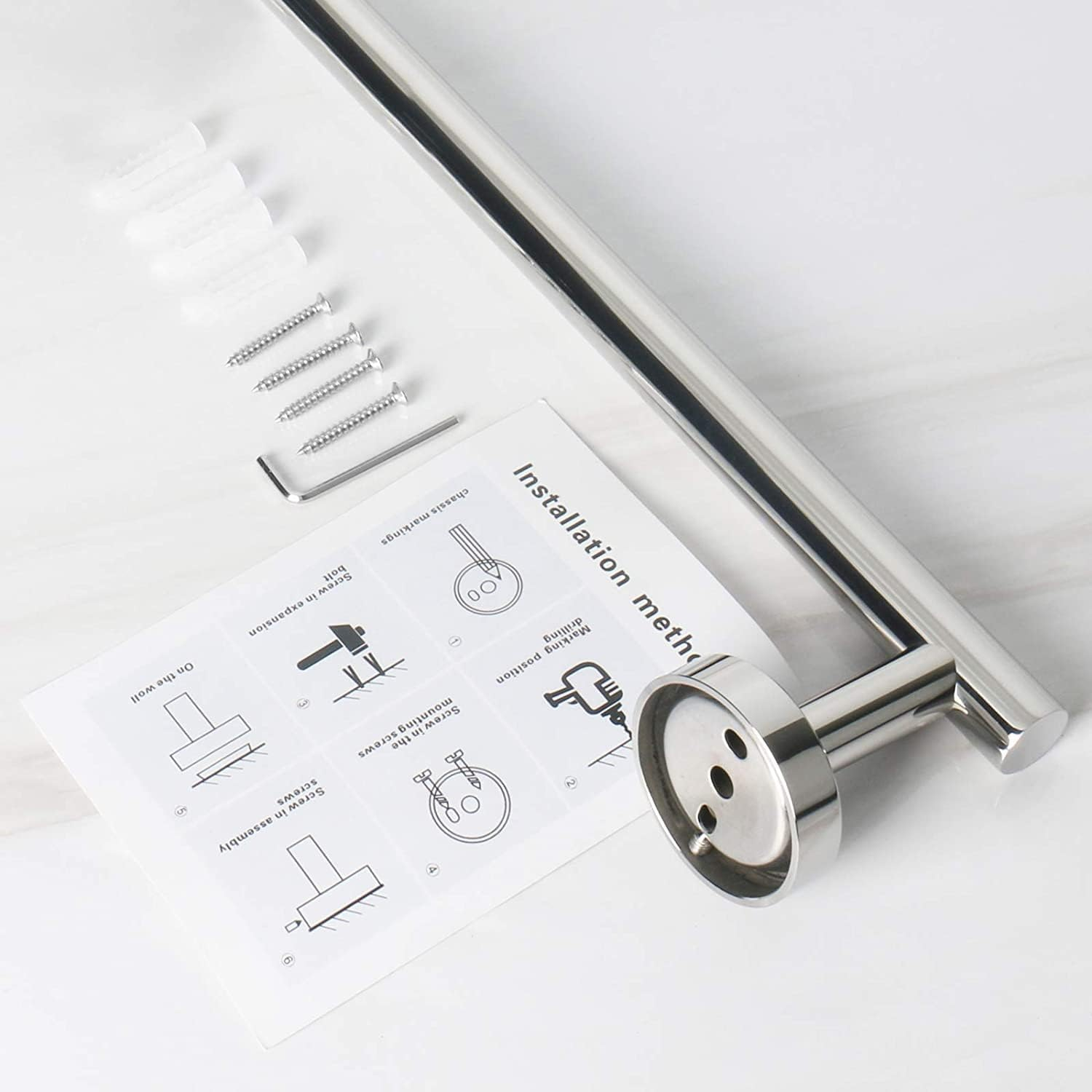 YUET Towel Rail 40CM Chrome Hand Towel Holder Bar Bathroom Holders for Bathrooms Kitchen Dish Cloths Hanger 304 Stainless Steel RUSTPROOF Wall Mounted 16'' (Polished Mirror) image number 1