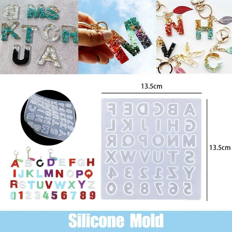 Alphabet Number Silicone Pendant Mold Necklace Resin Mould Casting Craft DIY Molds for Keychain House Number Jewelry Pendant (36 Cavity) image number 5
