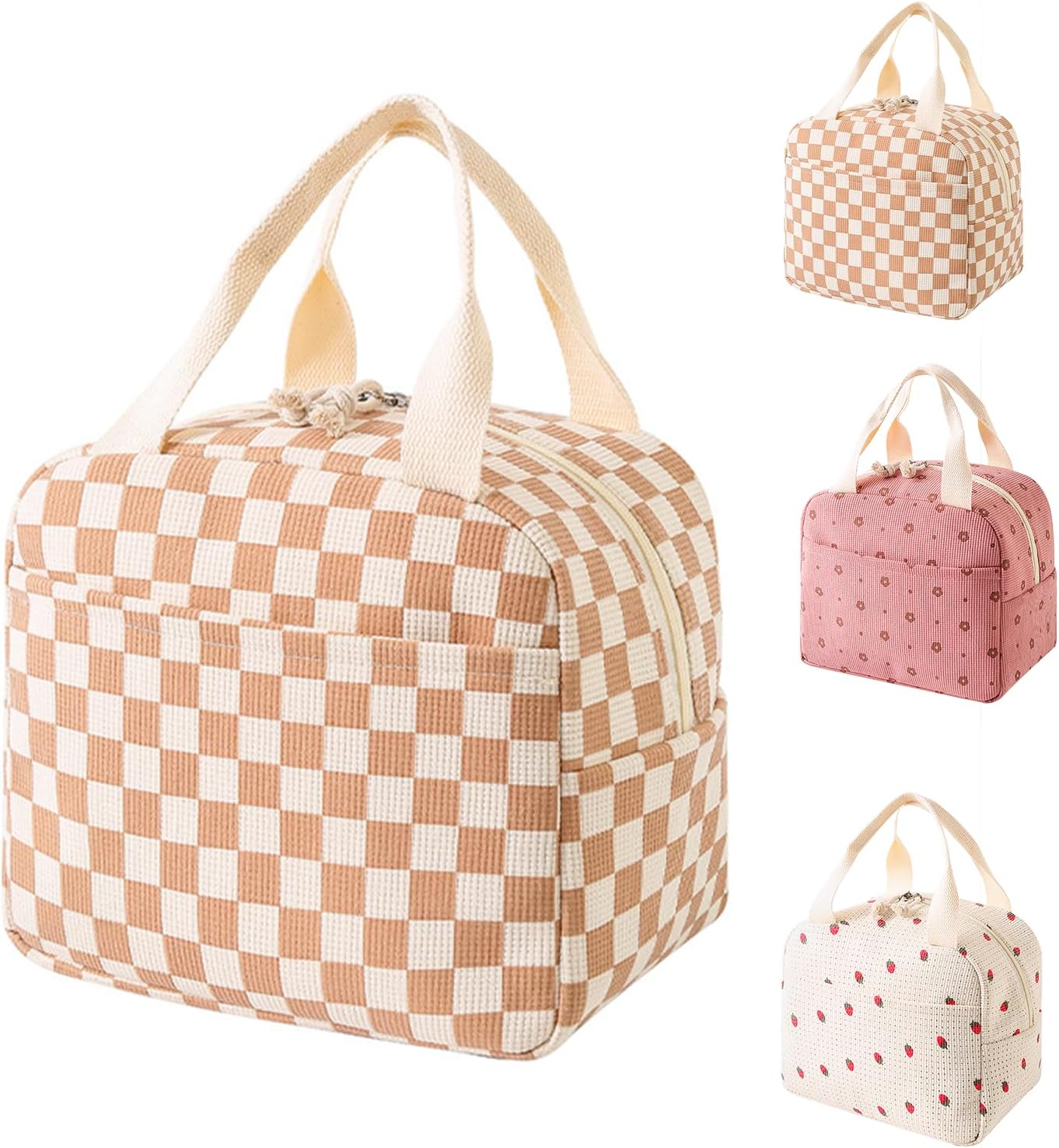 Lylilidy Insulated Lunch Bag Women, Large Pack Lunch Bags, Lunch Bags Cooler Tote for Kids, Leakproof Ladies Bento Bag for Work, School, Picnic(Coffee Check)