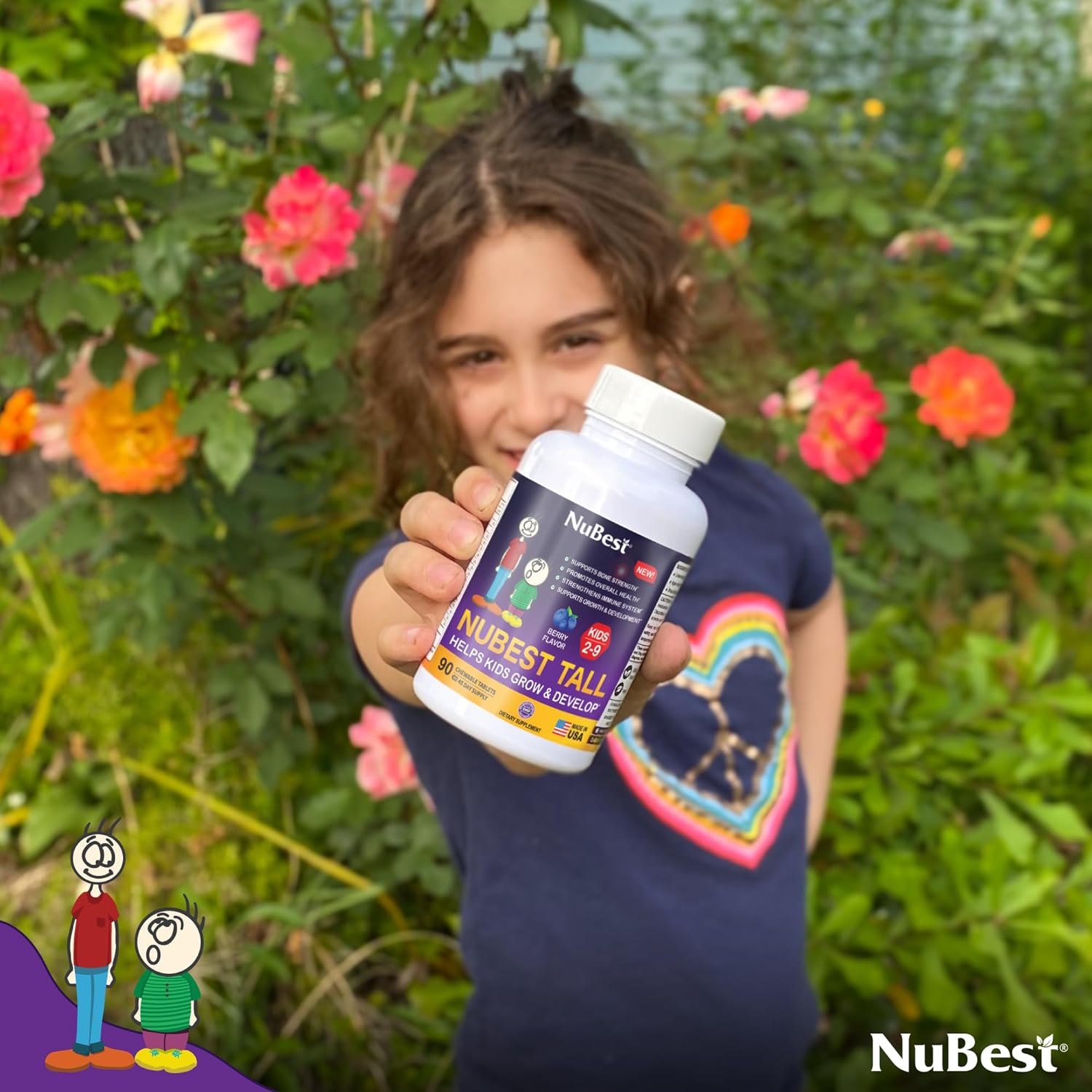 Nubest Tall Kids - Helps Kids Grow & Develop Healthily - Immunity & Bone Strength Support - Multivitamins & Minerals for Kids Ages 2 to 9 - Animal Shapes - 90 Chewable Berry Tablets | 1.5 Month Supply