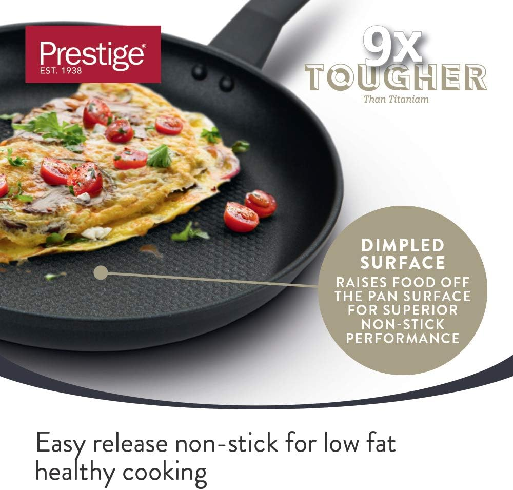 Prestige - 9X Tougher - Frying Pan Non-Stick - Durable Cookware - Superior Dimpled Non-Stick - Induction Suitable - Dishwasher and Oven Safe - 21/29 Cm image number 1
