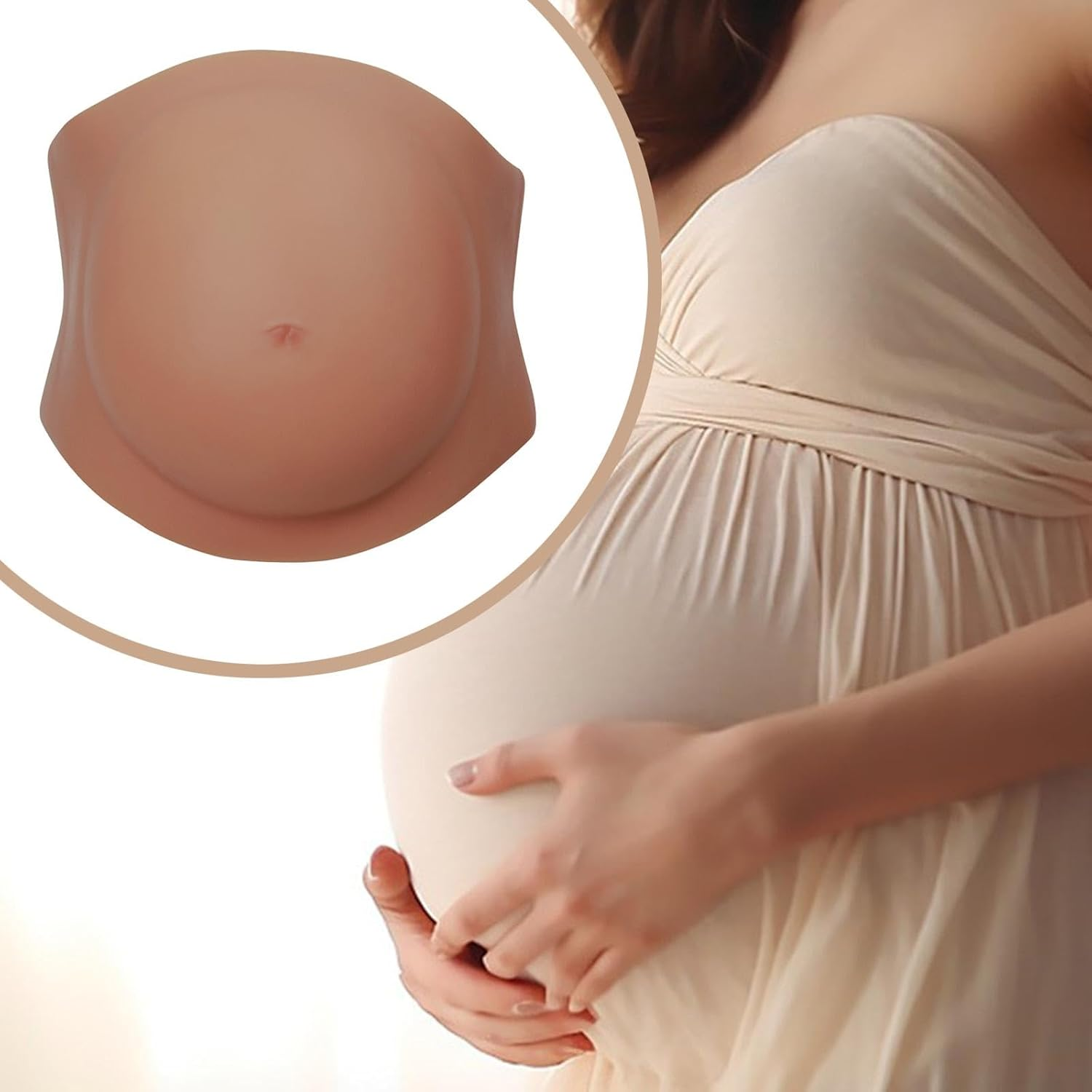 "Abbraccia" Fake Belly Reusable Tummy Silicone Belly for Cosplay Stage Advertising TV Series - Beige image number 3