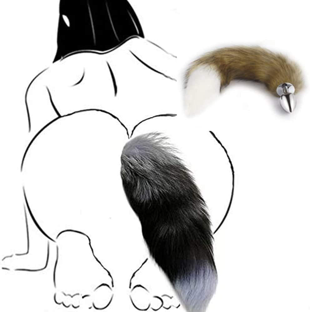 Ooiixx Fox Tail Anal Butt Plug Sex Toys for Beginner, Women, Men, Couple & Cosplay (18"Brown-White) image number 1
