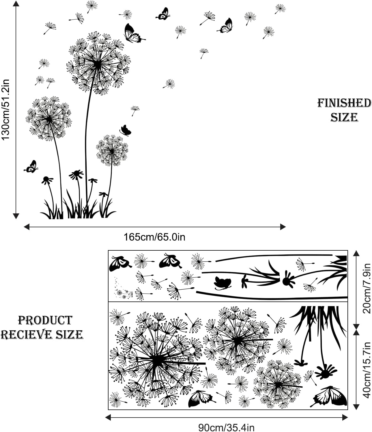 Supzone Dandelion Wall Stickers Flower Wall Decals Butterflies Flying Wall Decors Wall Art Stickers for Bedroom Living Room Sofa Backdrop TV Wall Decoration