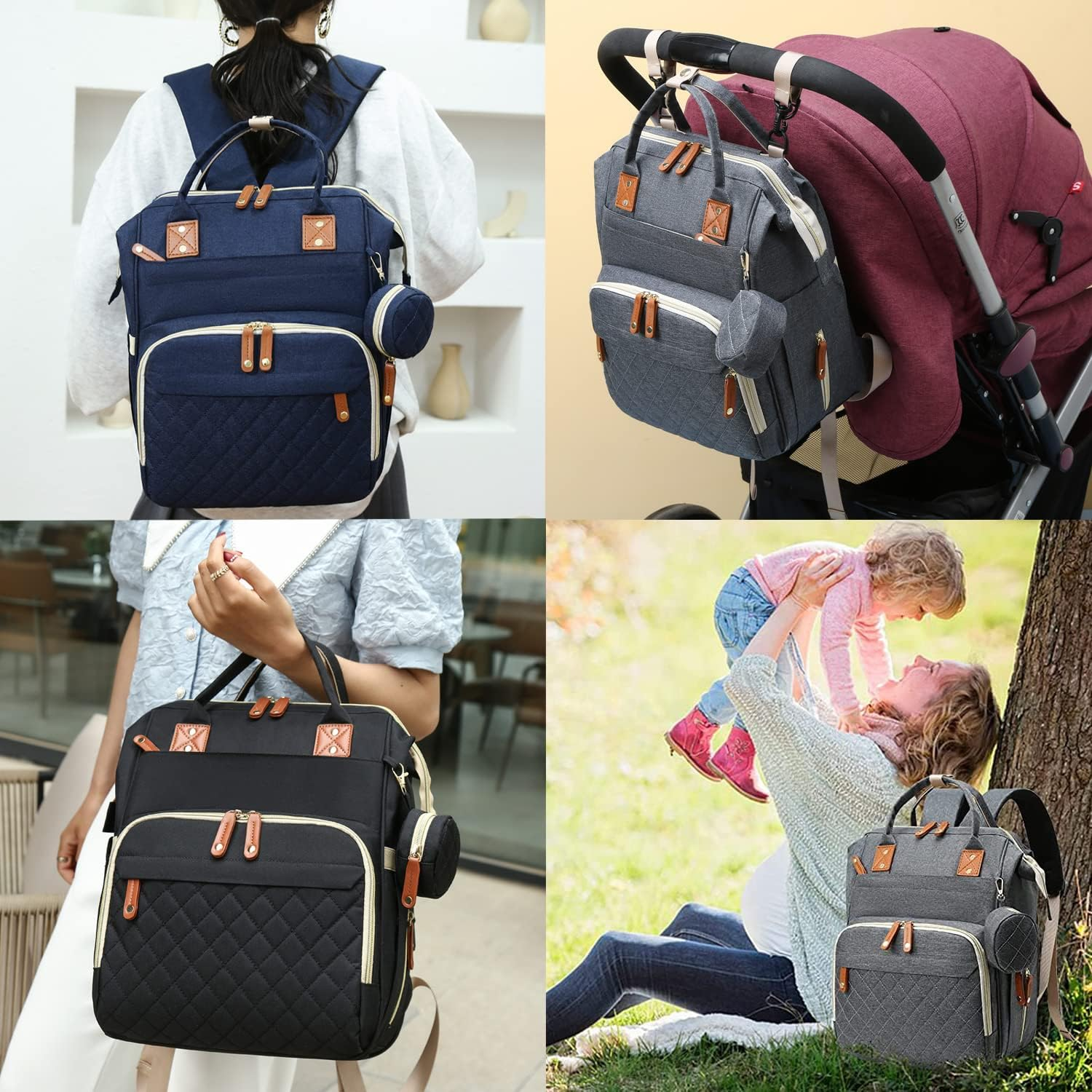 SHITIESHOU Diaper Bag Backpack Baby Bag, Baby Girl Boy Diaper Bag for Dad Mom with Pad, 16 Pockets - A Pink Grey image number 3