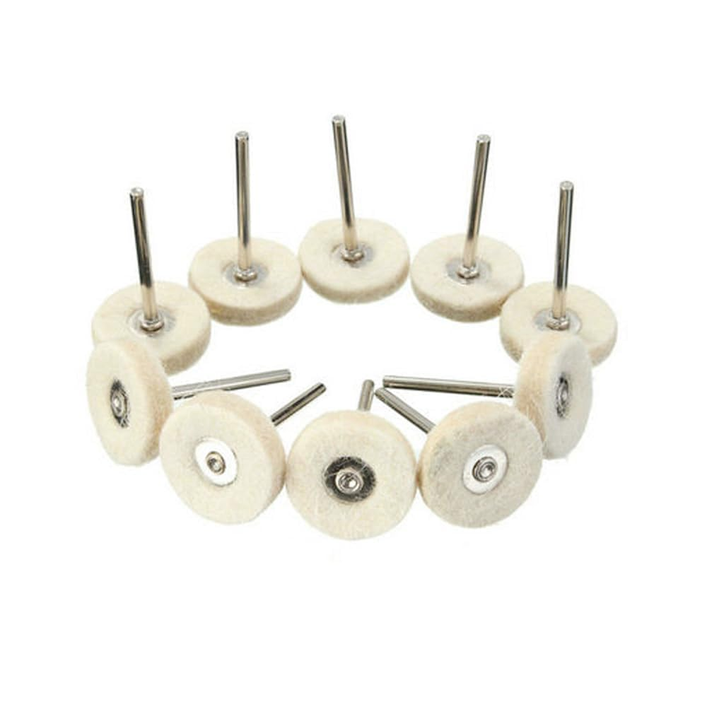 MJIYSGS 10Pcs T Shape Felt Polishing Buffing Wheel with Shank Wool Felt Polishing Pads for Burs Rotary Tool Drills Watch Jewelry (Shank 3Mm, Head OD 25Mm)