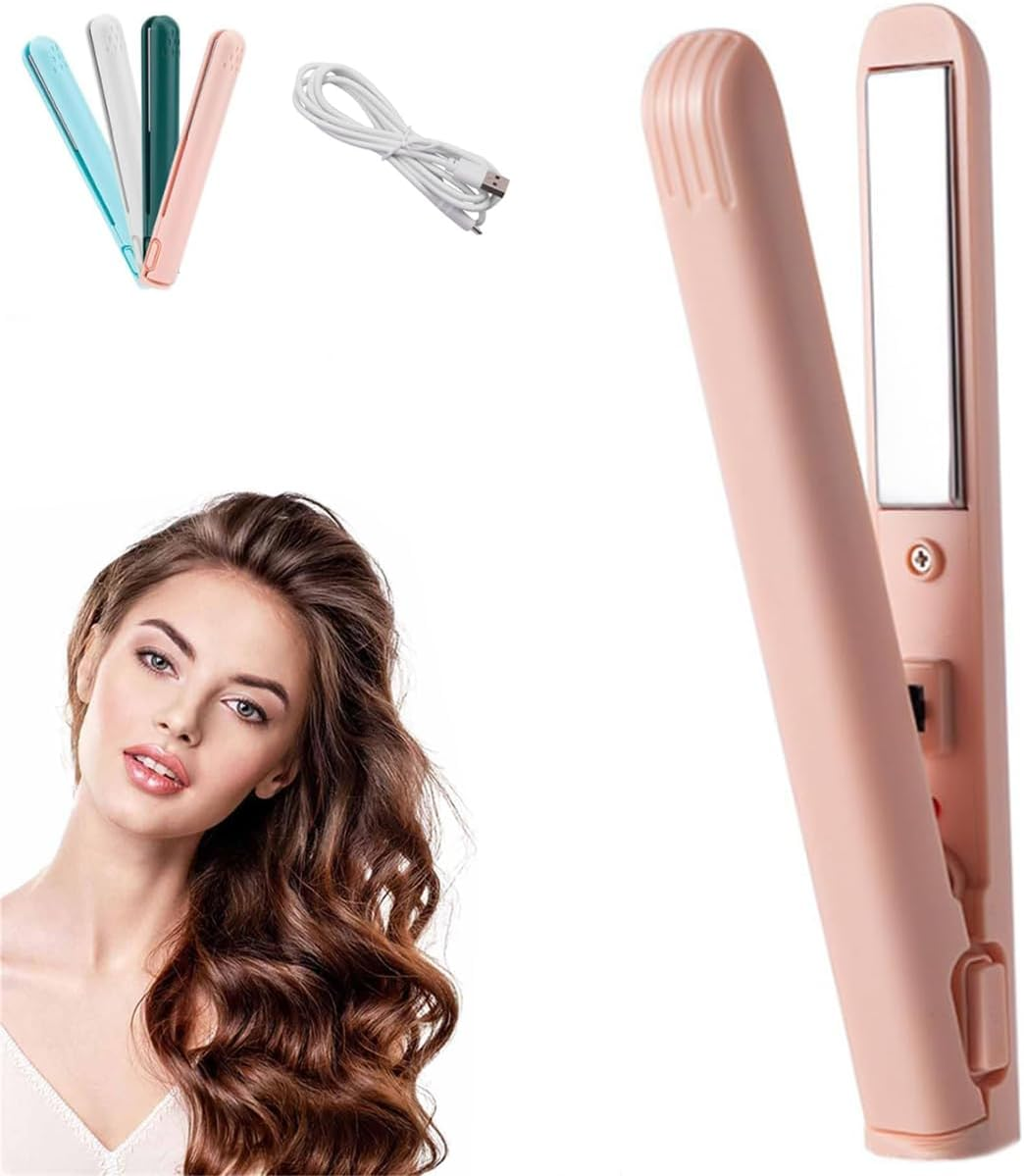 Mini Dual Purpose Curling Iron, 2025 Upgrade Mini Curling Wand and Flat Iron, Curling Iron Hair Straightener Curling Iron, Portable Travel Curling Wand for Short and All Hair Types (Pink) - Green image number 6