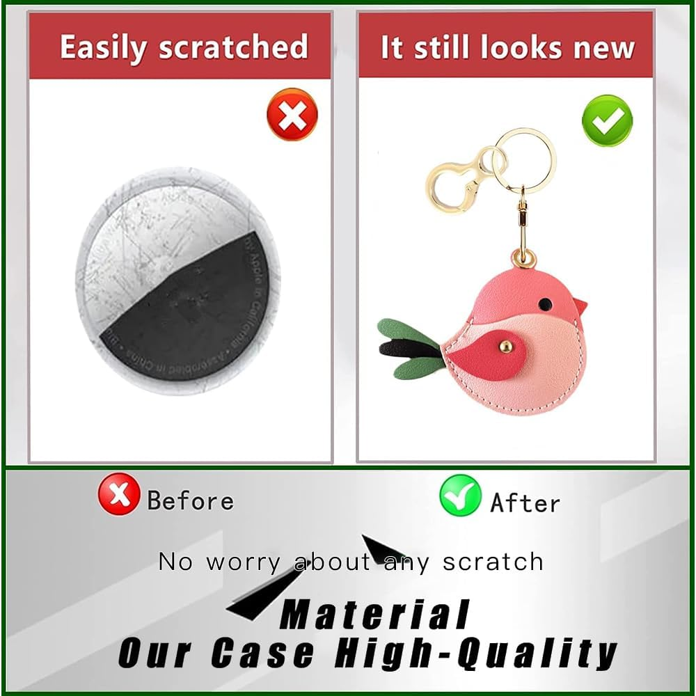 Bird Shaped Tracker Keychain, Leather Protective Case with Key Ring for Smart Tags, Anti-Scratch Cover for Pet Tracking and Bag Accessories