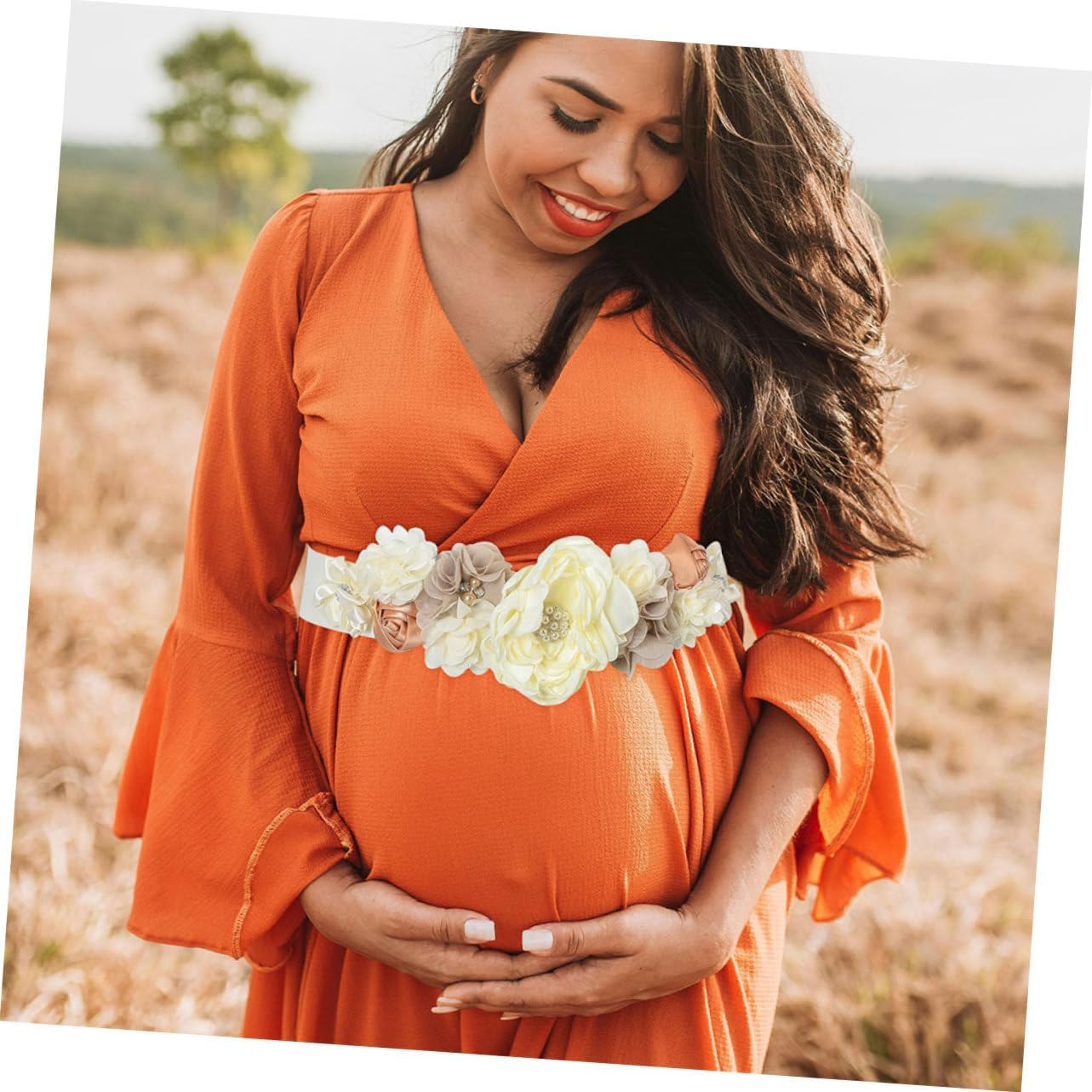 2Pcs Pregnancy Sash Belt Floral Decoration and Rhinestones for Shower Maternity Photoshoot and Gender Reveal Keepsake for Expecting Moms image number 5