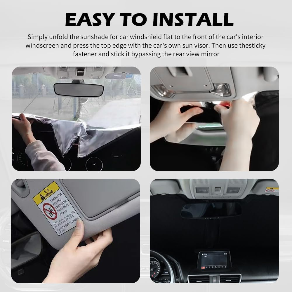 57.09 * 31.5" Windshield Sun Shade Foldable,Upgraded 210T Radium Titanium Silver Car Windshield Cover with Storage Pouch for Automotive Interior Protection,Universal Car Sun Shade image number 2