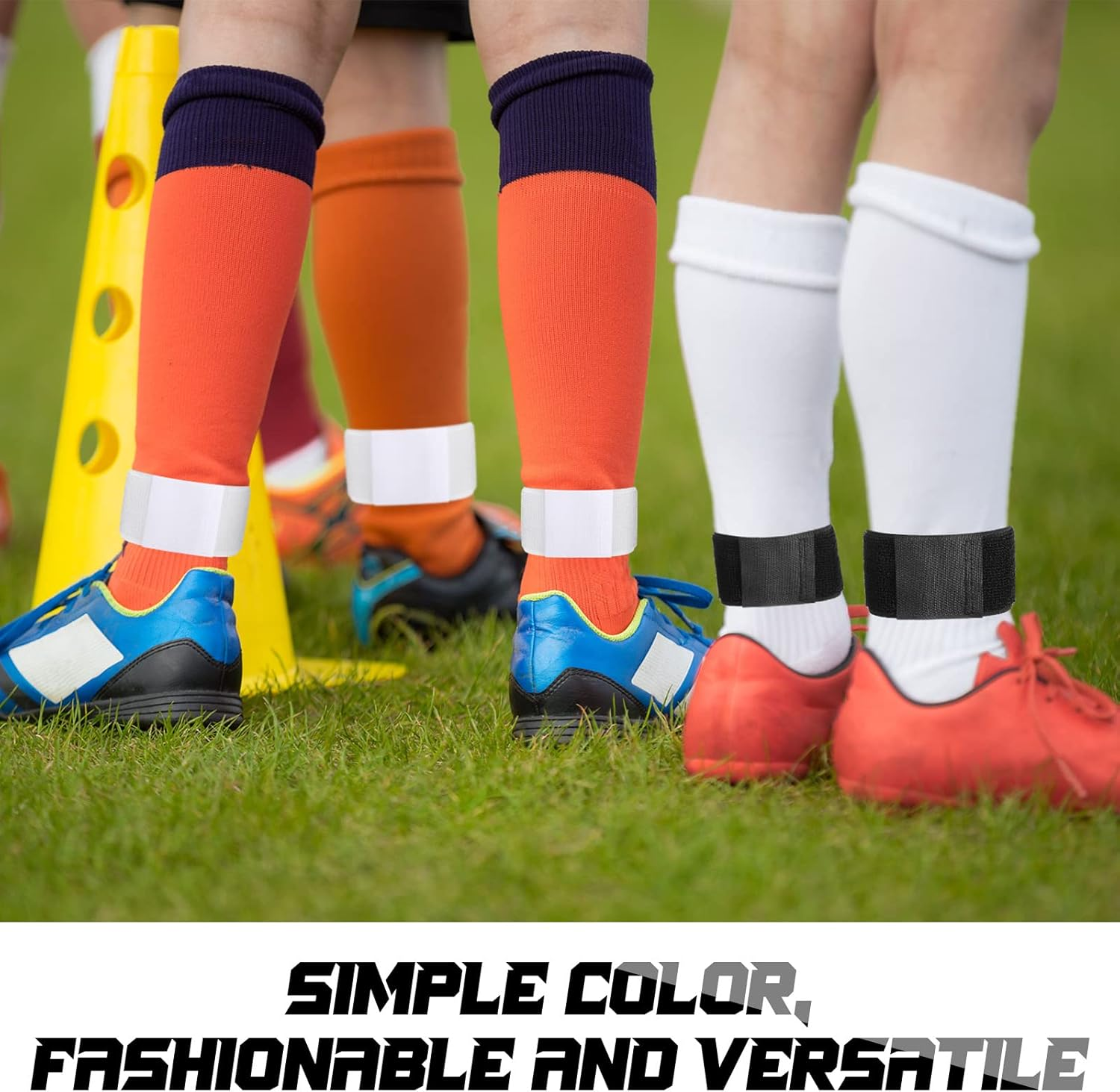 Liliful 12 Pcs Soccer Shin Guard Straps anti Slip Shin Guard Stays Legging Shin Guard Holders Football Socks Shin Fixed Straps for Sports Kicking Ball Running Cycling Youth Adults, Black and White image number 5