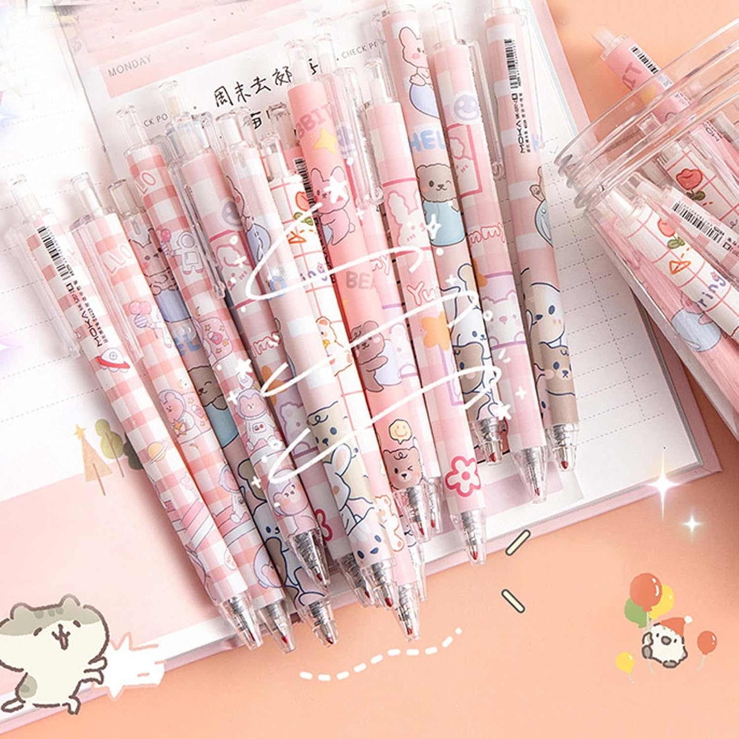 MLAFE Kawaii Gel Pen Cute Creative 30 Packs Black Water Pen Kawaii Signature Pen Office Pen Cute School Supplies (Style Five)