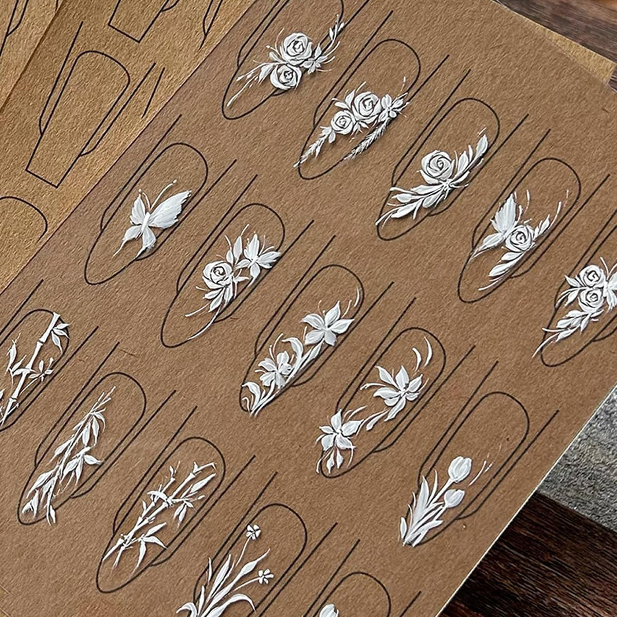 6 Sheets Nail Art Practice Paper Cardboard Set Nail Art Painting Training Nail Cardboard Nail Art Manicure Cardboard Nail Drawing Board with 3 Sheets Clear PVC Board for Beginners Nail Tech Supplies image number 2