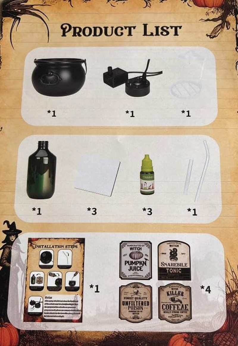 Magic Floating Potion Cauldron with Magic Floating Potion Bottles and Diffuser, Black Plastic Witches Bowl, Spooky Vintage Black Plastic Bowl for Hocus Pocus Party Spooky Vintage Home Kitchen Table image number 5