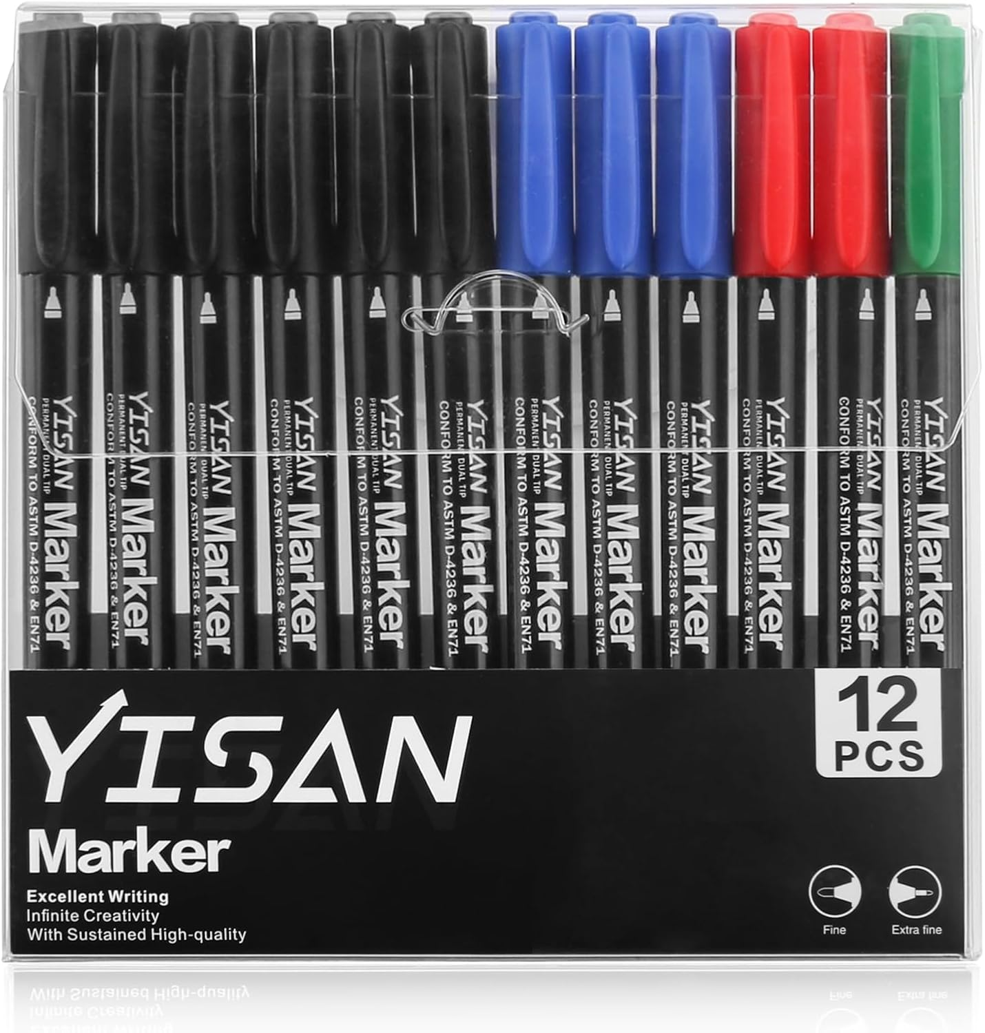YISAN Permanent Marker Thin Permanent Pen 4 Colours with Fine Double Tip, 12 Waterproof Felt Tip Pens for Glass, Stone, 70795 image number 5