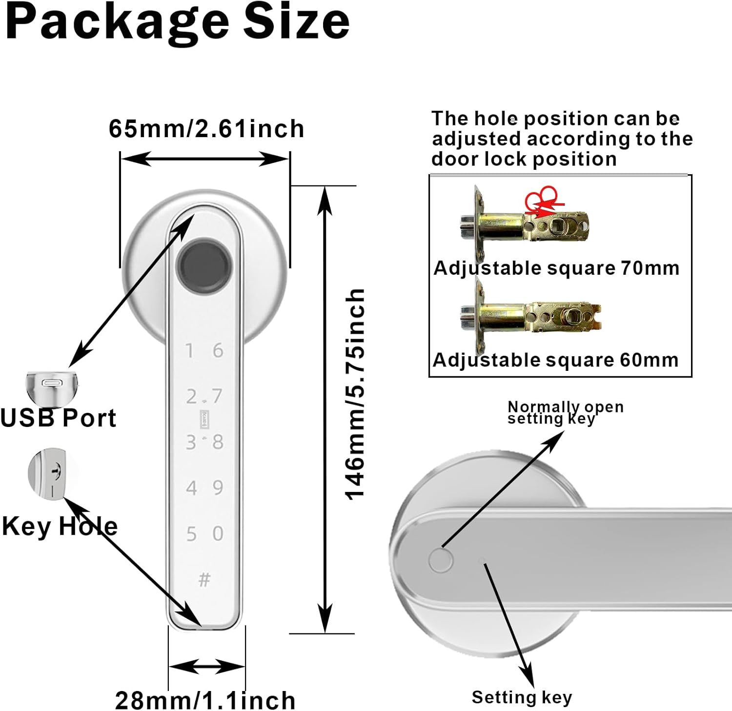 Fingerprint Door Lock, 5 in 1 Smart Door Handle with Smart App/Fingerprint/Ic Cards/Password/Backup Keys, Smart Door Lock with Keypad,Sliver.