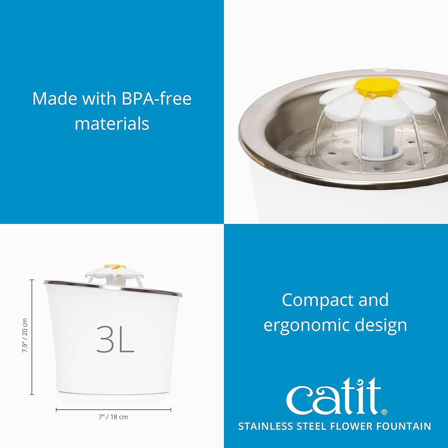 Catit Flower Fountain Stainless Steel White 43725 1 Count (Pack of 1) image number 4