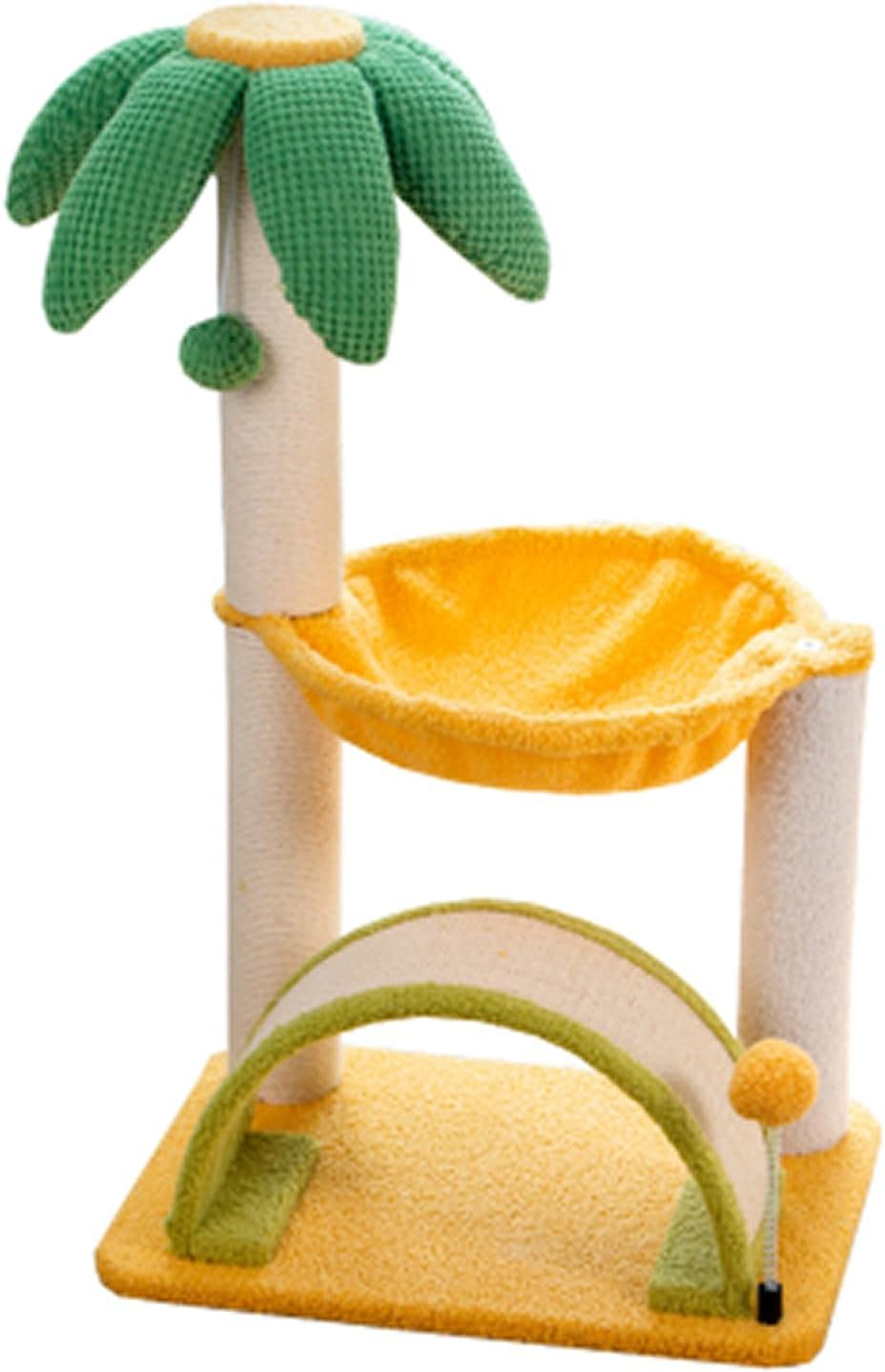 Beach-Themed Cat Tree - Palm Tree Cat Tower with Hammock Bed, Sisal Scratching Post, Arch Bridge, Fun Activity Tower for Kittens and Small Cats, 65Cm Tall image number 3