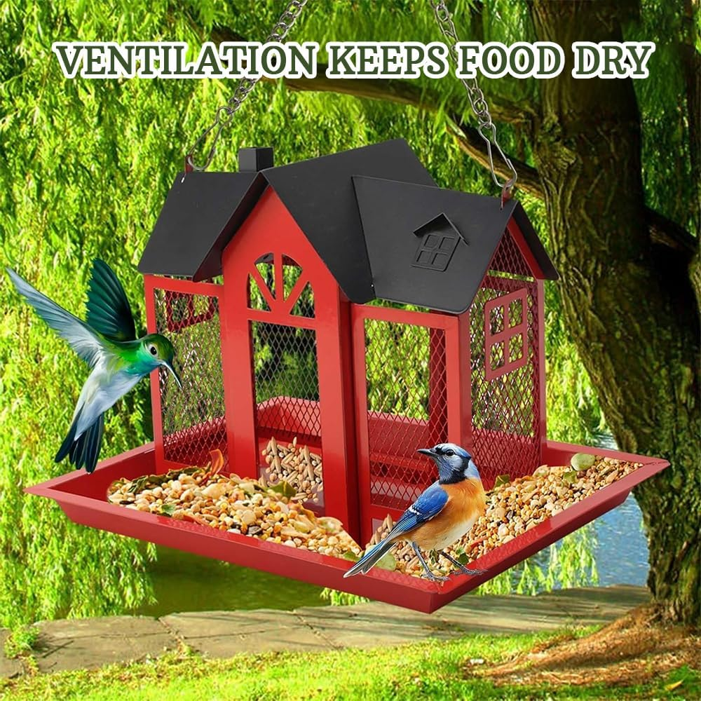 Bird Feeders for Outside,Hanging Bird Feeder House with Triple Feeding Stations,Large Capacity Mesh Wild Bird Feeder,For Attracting Wild Birds like Cardinals,Sparrows,Finches