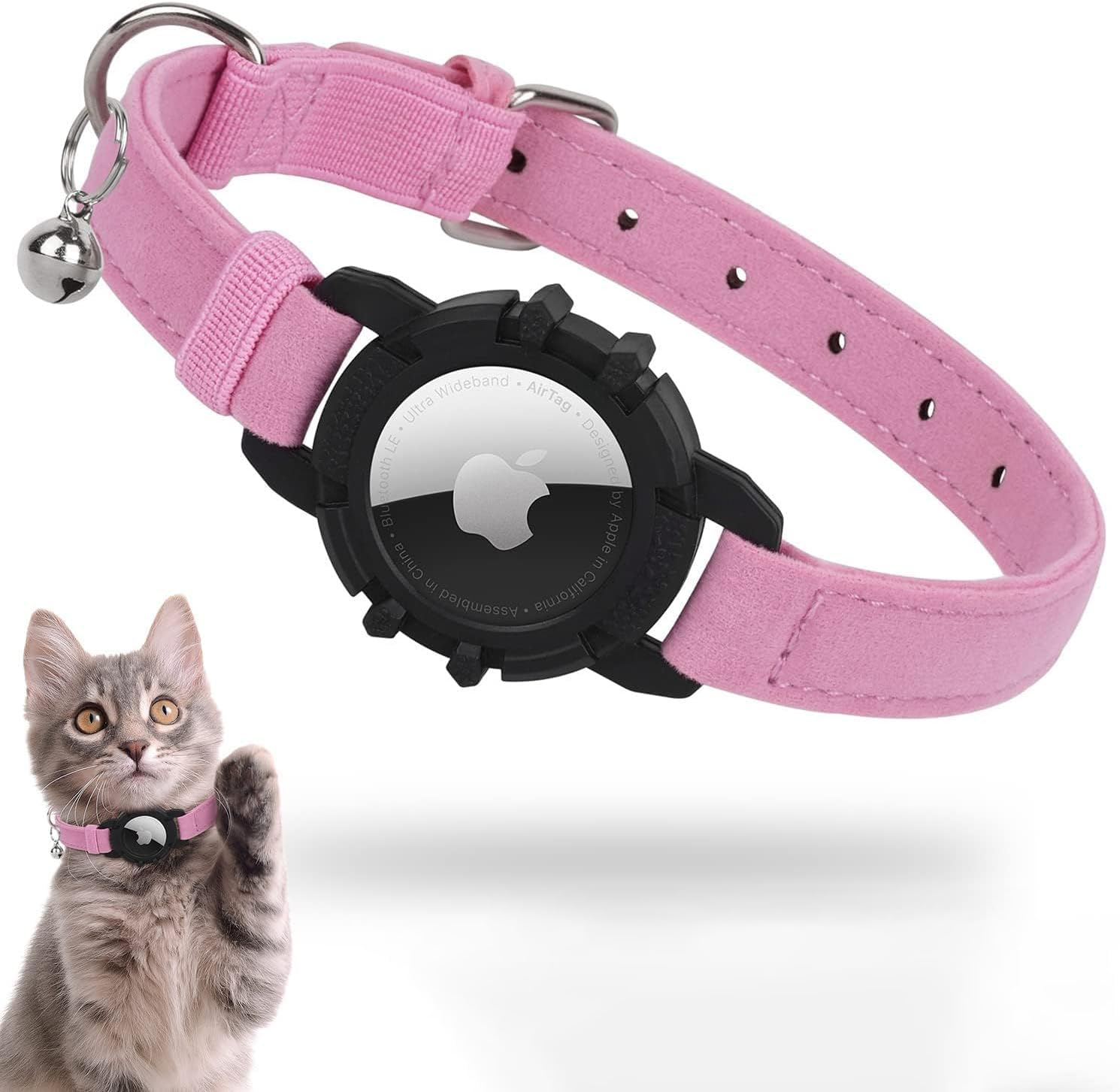 Airtag Cat Collar, Integrated Apple Air Tag Cat Collars, Soft GPS with Airtag Holder and Bell, Lightweight Tracker Collar, Girls/Boys Cat (Pink) image number 5