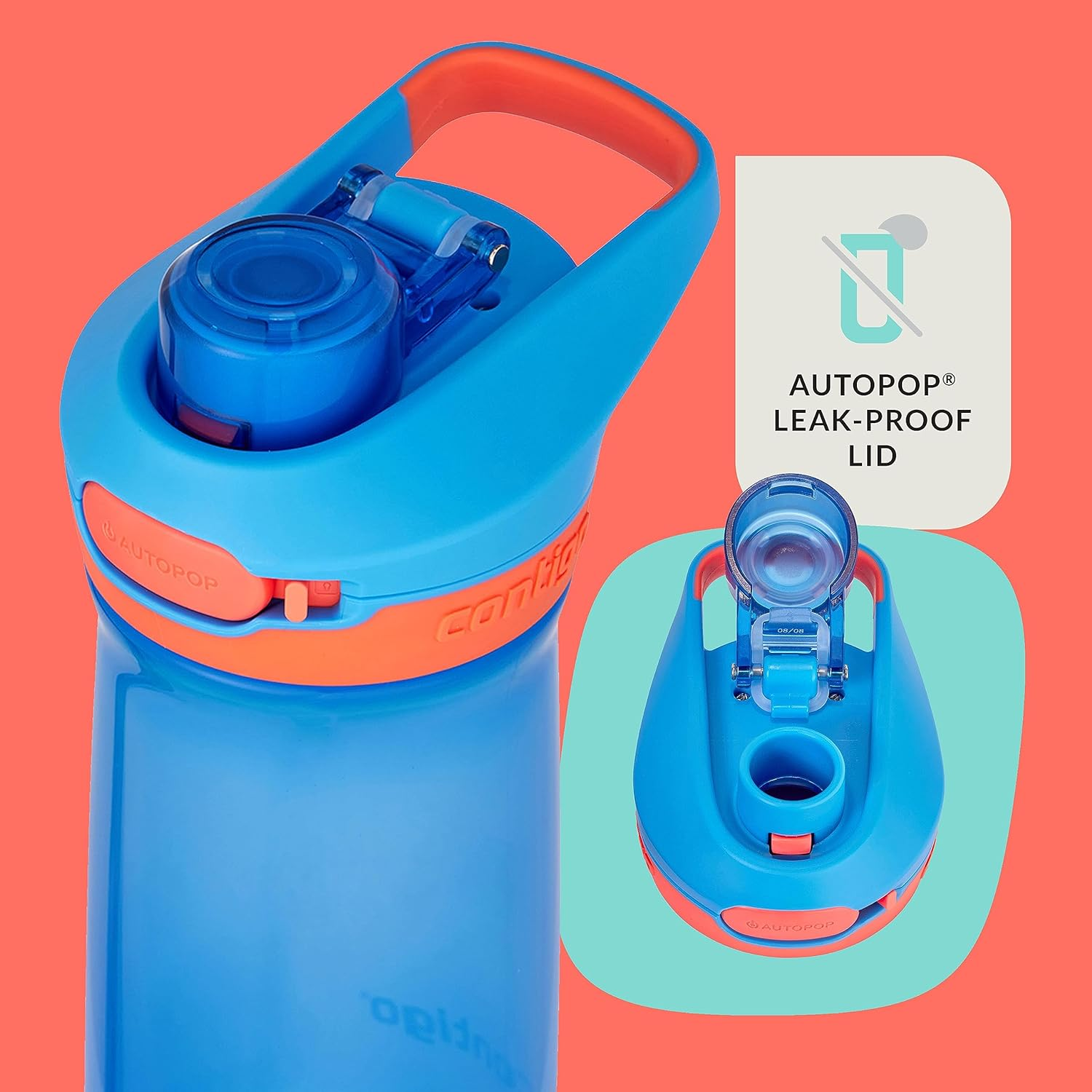 Contigo Jessie Kids Water Bottle with Leak-Proof Lid, 14Oz Dishwasher-Safe Kids Water Bottle, Fits Most Cup Holders, 2-Pack Blue Poppy/Coral & Amethyst/Jade image number 4