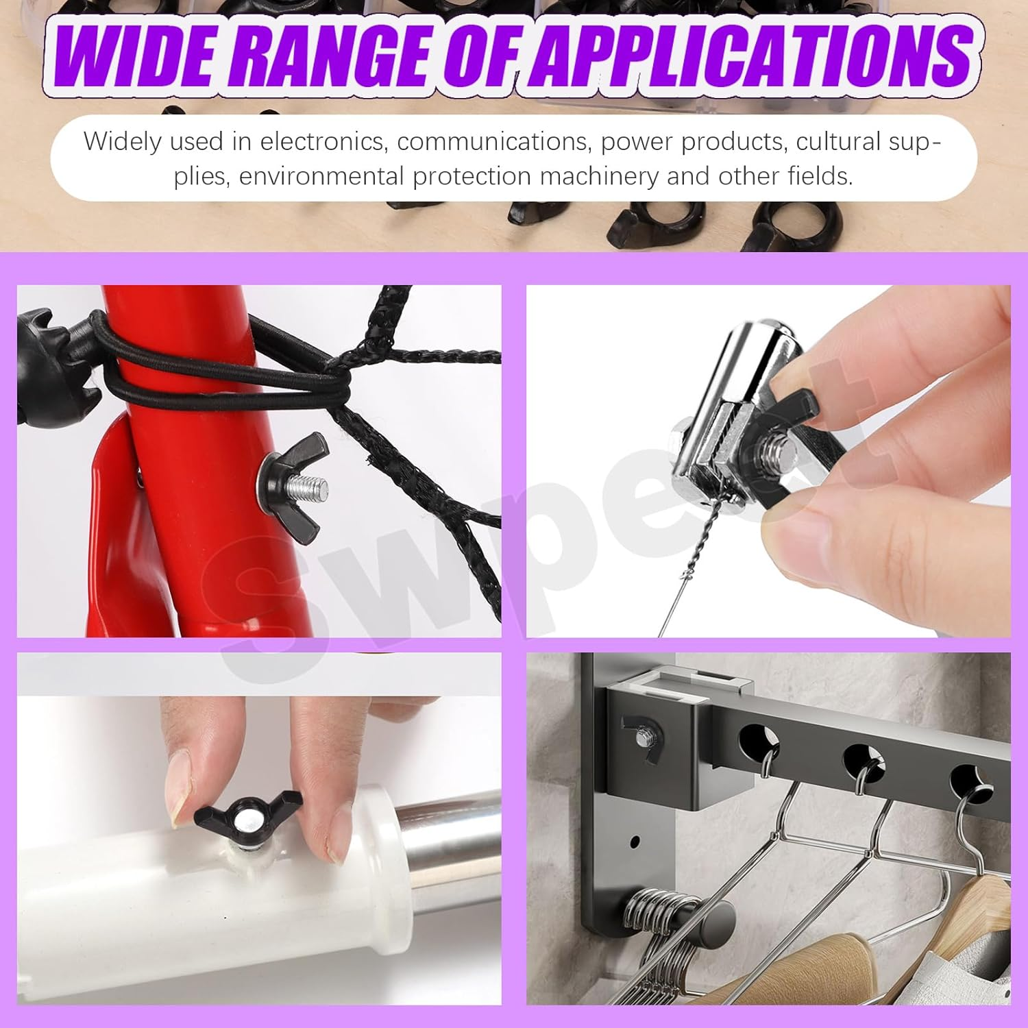 Swpeet 135Pcs Black High Strength Carbon Steel Serrated Metric Wing Nuts Butterfly Nuts Hex Dome Cap Assortment Kit, 7 Sizes - M3 M4 M5 M6 M8 M10 M12 image number 3