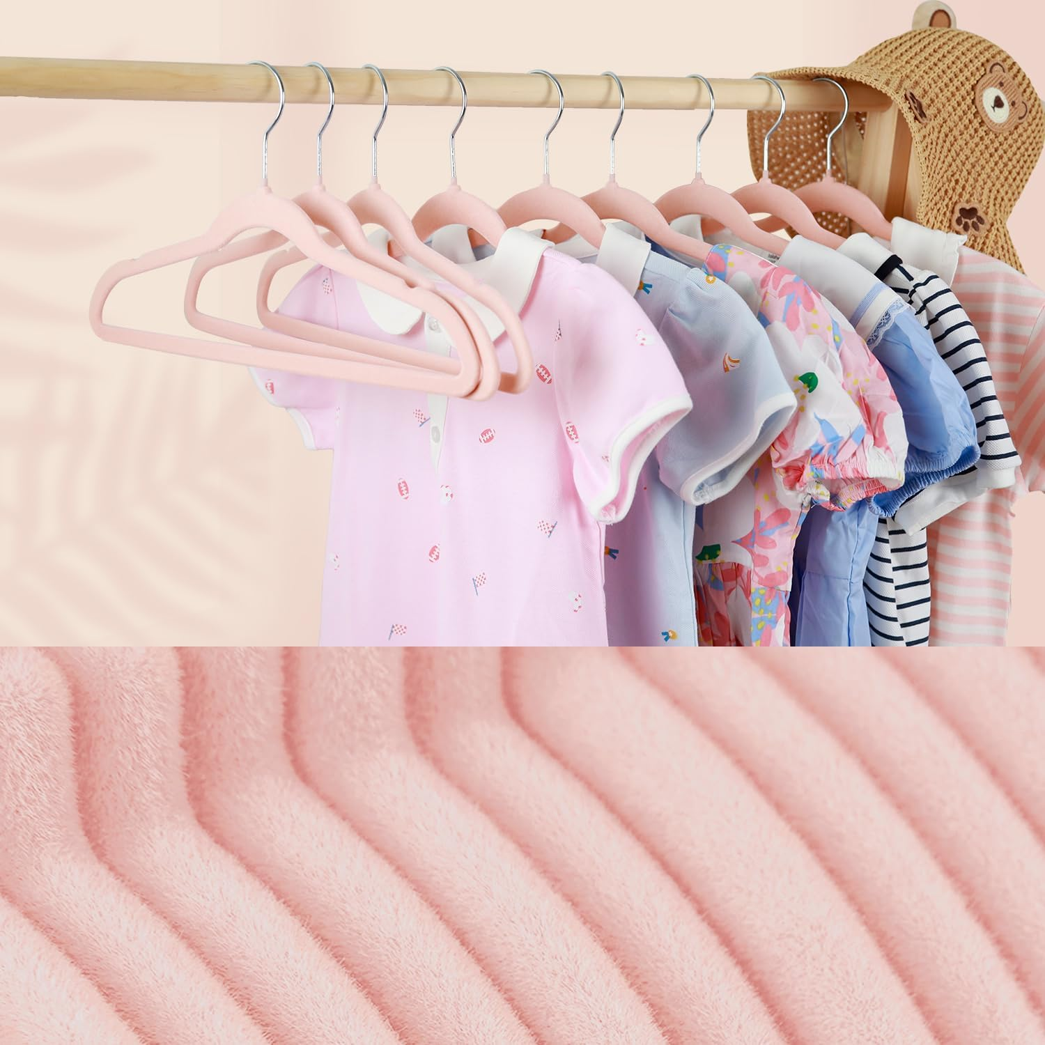 Children'S Velvet Non-Slip Hangers | 32 Pack Space Saving Felt Hangers for Kids and Teenager | Kids Clothing Hanger - Pink image number 5