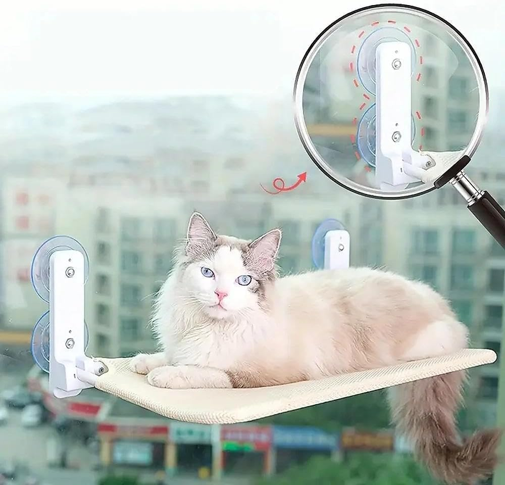 Cat Hammock, Foldable Cat Window Perch - Extra Large 50Cm Cordless Hammock with 4 Super Strong Suction Cups & Metal Frame image number 1