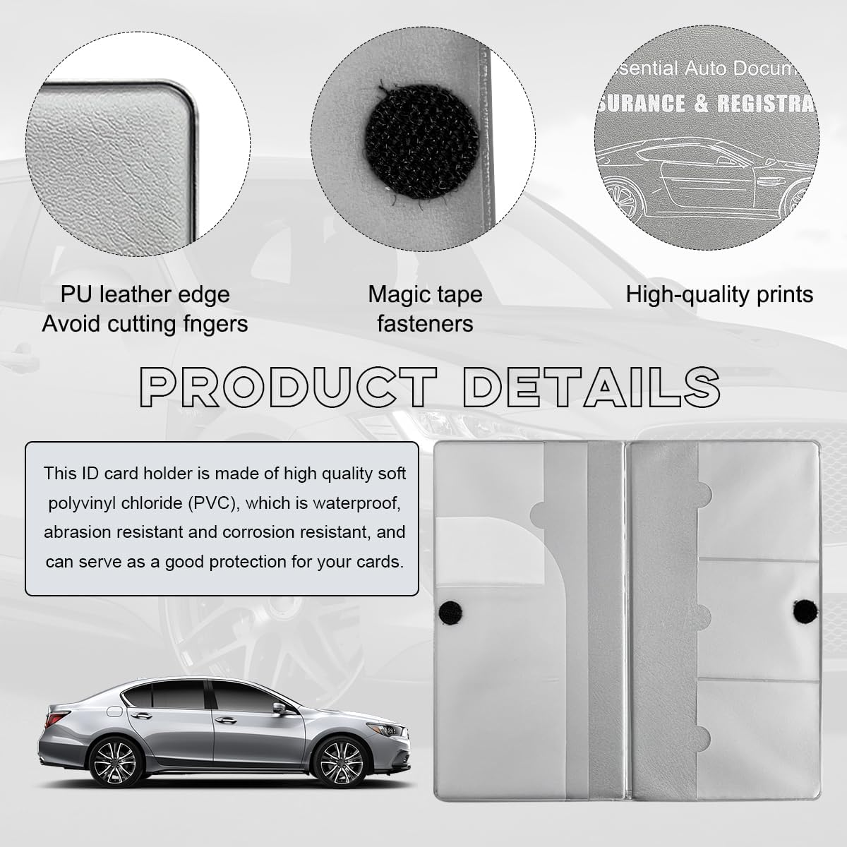 Yourkar Car Registration and Insurance Holder, 9.56"&times;5.19" Automotive Glove Box Organizer, Vehicle Card Document Glove Box Organizer for Documents Cards License, Car Accessories (Gray) image number 3