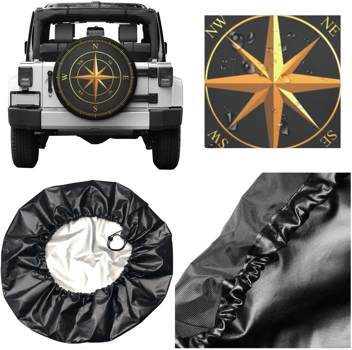 Spare Wheel Tyre Cover, Compass Pattern, Universal Waterproof Wheel Cover Protector Fit for SUV, RV, Trailer, Car Wheel Accessories (60-69Cm) image number 3