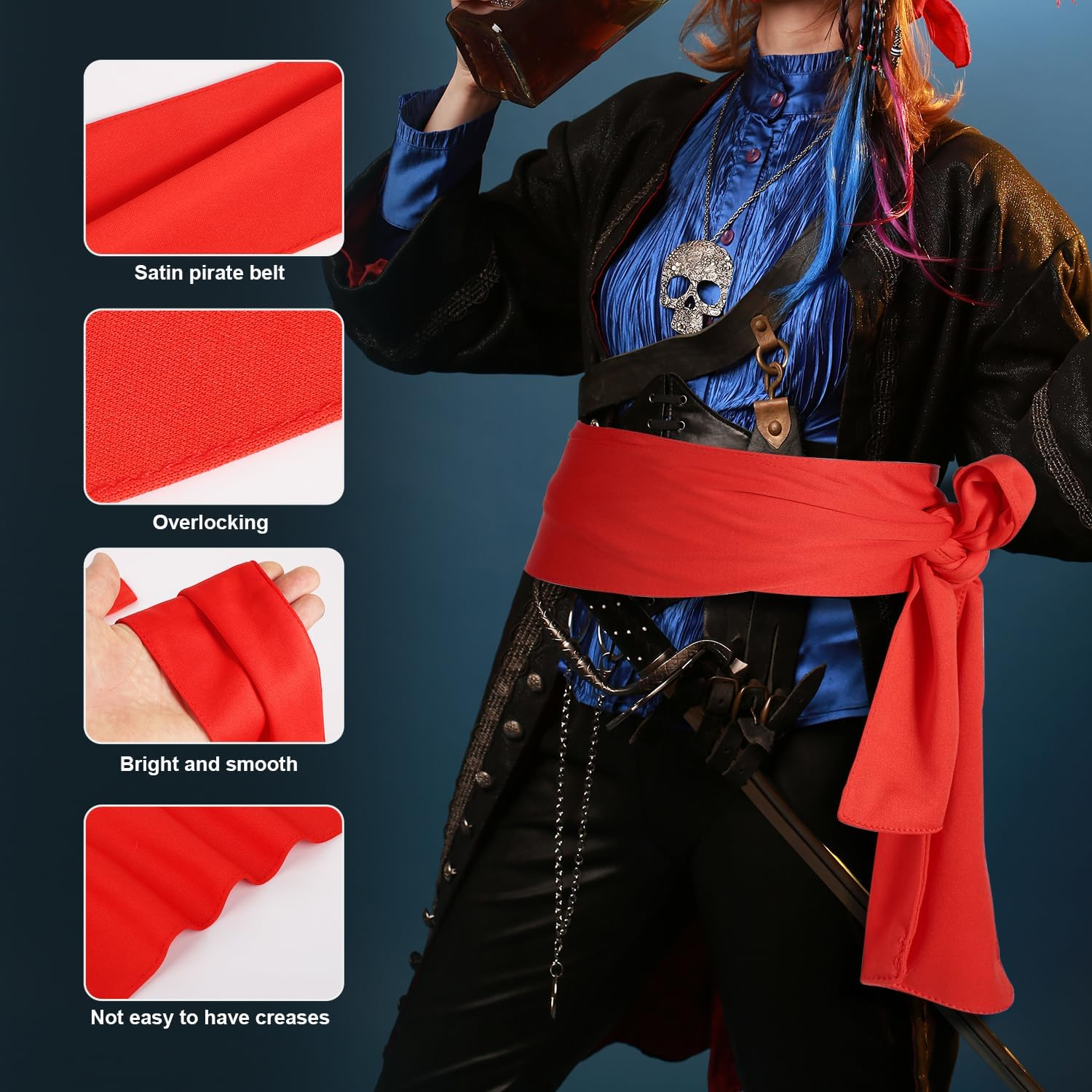 KINBOM 5Pcs Pirate Costume Accessories Set, Pirate Party Accessories Including Pirate Headband, Belt, Eye Patch, Necklace, Knife Shaped Balloon Cosplay Accessories for Pirate Party image number 6