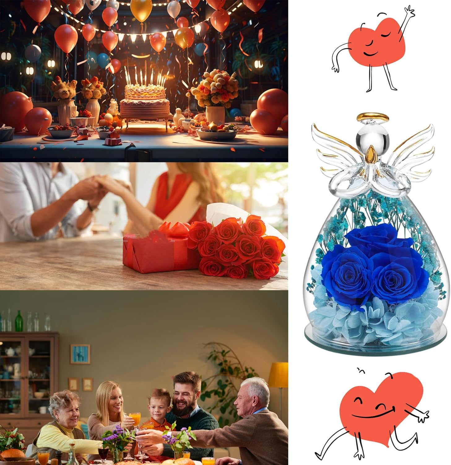 Shgarden Angel Rose Figurines Gifts for Women, Preserved Flowers Rose Gifts in Glass Angel Figurine, Mom Wife Daughter, Forever Real Rose Gifts for Women SH0086 (Blue) image number 4