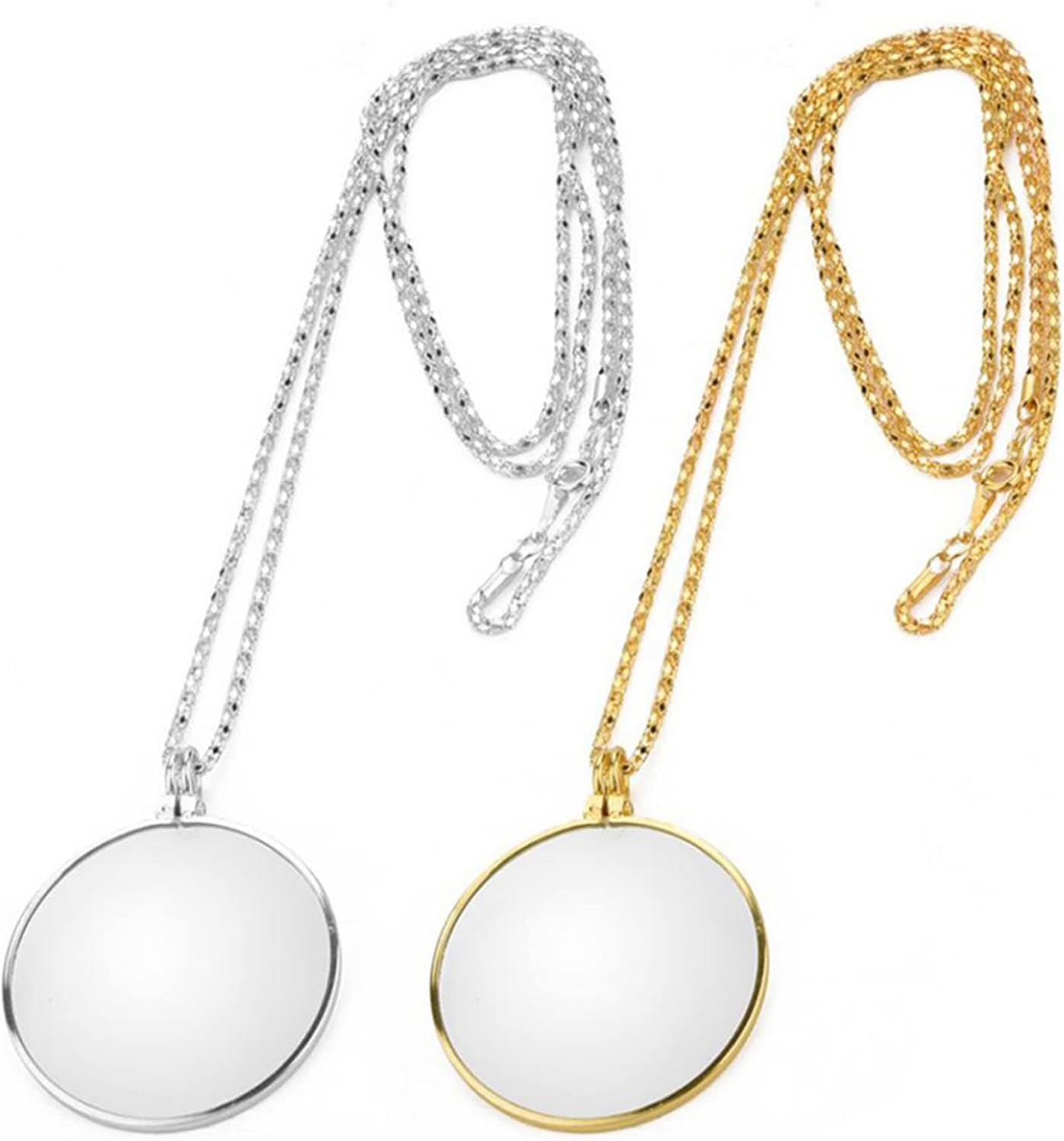 Meichoon Hanging Neck Reading Eye Glasses 5X Alloy Magnifier 2Pcs Set Women Reading Newspaper Gold and Silver UC30 image number 1