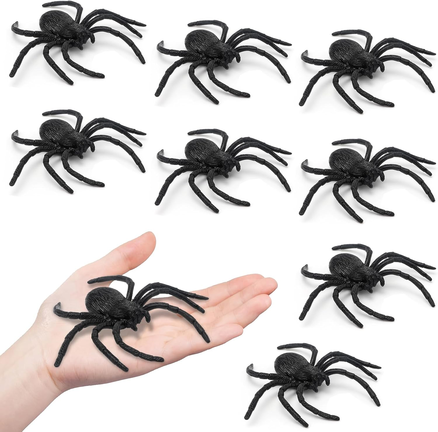Plastic Spider Halloween Decorations - 8PCS Black Large Spider Web Decoration, Realistic Prank Props, Scare Fun Practical Surprise Joke Toys, 3.9 X 3.7 Inches image number 6