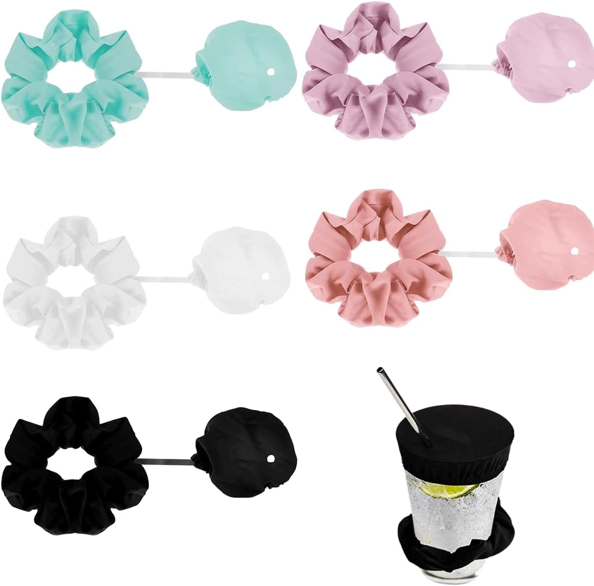 Pack of 5 Hair Band Drink Cover Drop Protection Bracelet Cap Scrunchie Hair Band Drink Cover Anti-Spike Drink Covers Disco Club Drinks Covers for Bar Parties Drinks and Evenings image number 3