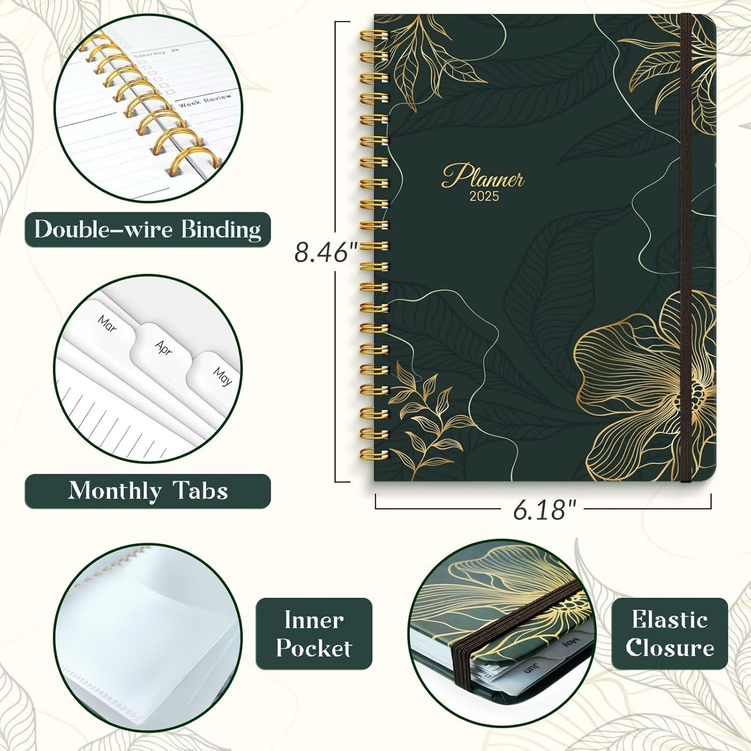 2025 Planner, A5 Weekly and Monthly Planners with Tabs, Spiral Bound Daily Calendar 2025, Agenda Organizers from Jan. to Dec., Hardcover Habit Tracker Journal 6.1" X 8.5" (Black Gold) image number 3