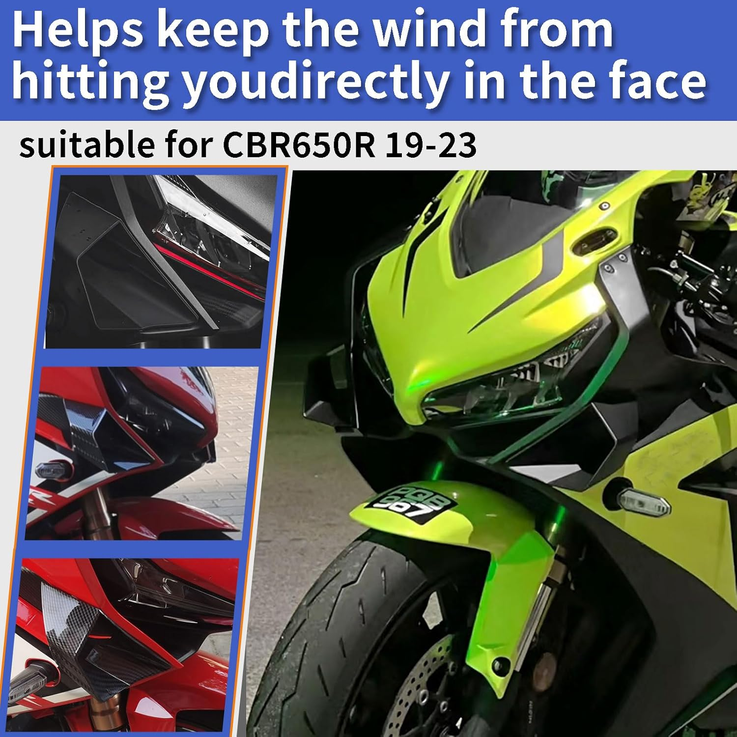 WOOGA Motorcycle Side Winglet,Motorcycle Side Spoiler Front Fairing Aerodynamic Winglets Air Deflector Wing Compatible with Ho&N&Da CBR650R 2019-2023 Su&Zu&Ki GSX250R (Matte Black) image number 4