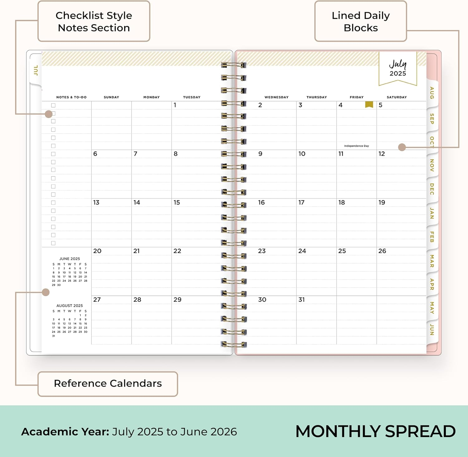 Blue Sky Day Designer 2025-2026 Weekly and Monthly Academic Year Planner Calendar, July 2025 - June 2026, 5" X 8", Flexible Cover, Wirebound, Storage Pocket, Includes Stickers, Smitten image number 3