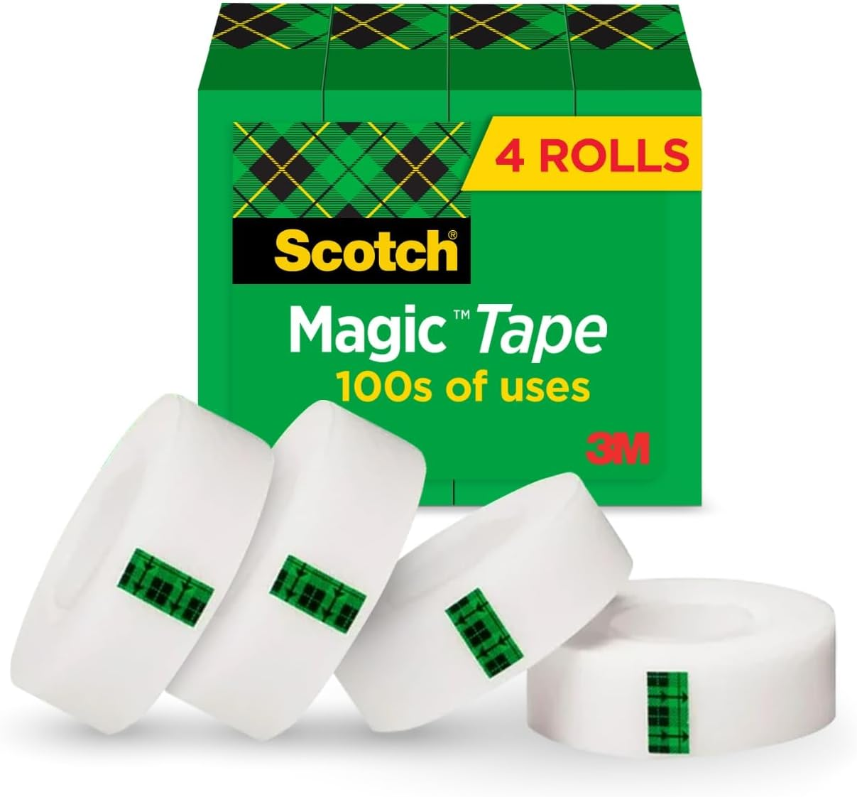 Scotch Magic Tape, Invisible, Repair Christmas Cards and Use as Wrap Supplies for Christmas, 4 Tape Rolls - Pack Of 4