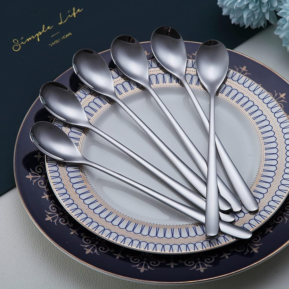 Long Handle Spoon, Coffee Stirrers, Premium Stainless Steel Coffee Spoons, Ice Tea Spoons, Ice Cream Spoon, Cocktail Stirring Spoons, Tea Spoons, Set of 6 (Silver) image number 6
