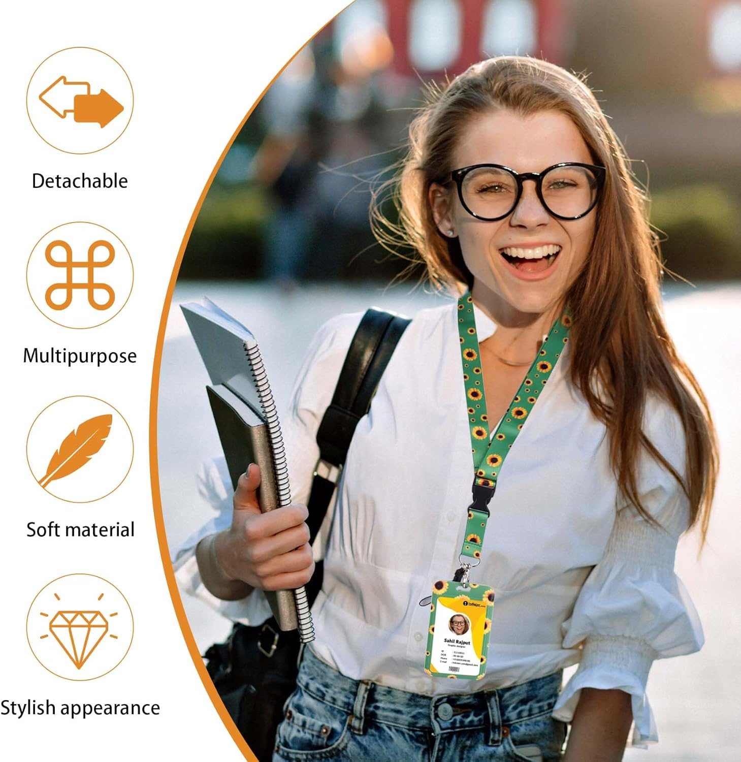 DUMING-IN ID Badge Holder with Detachable Neck Lanyard Strap, Sunflower Lanyard Hidden Disability with Card Holder, Sunflower Badge Holder for Nurse Doctor Teacher Student image number 4