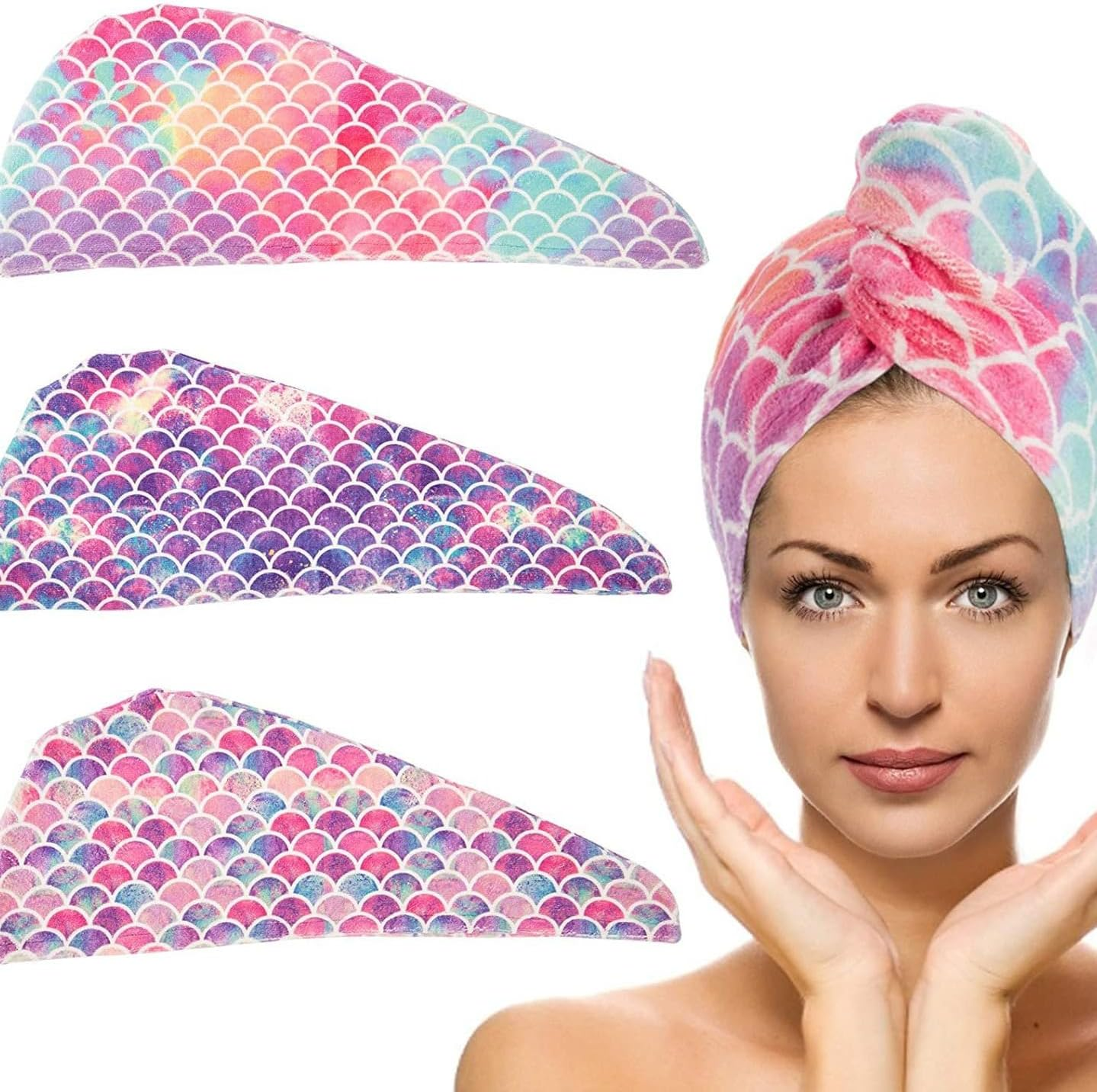 Absorbent Hair Dry Wrap Cap,Women'S Shower Hair Towel for Efficient Hair Drying(3Pcs) image number 3